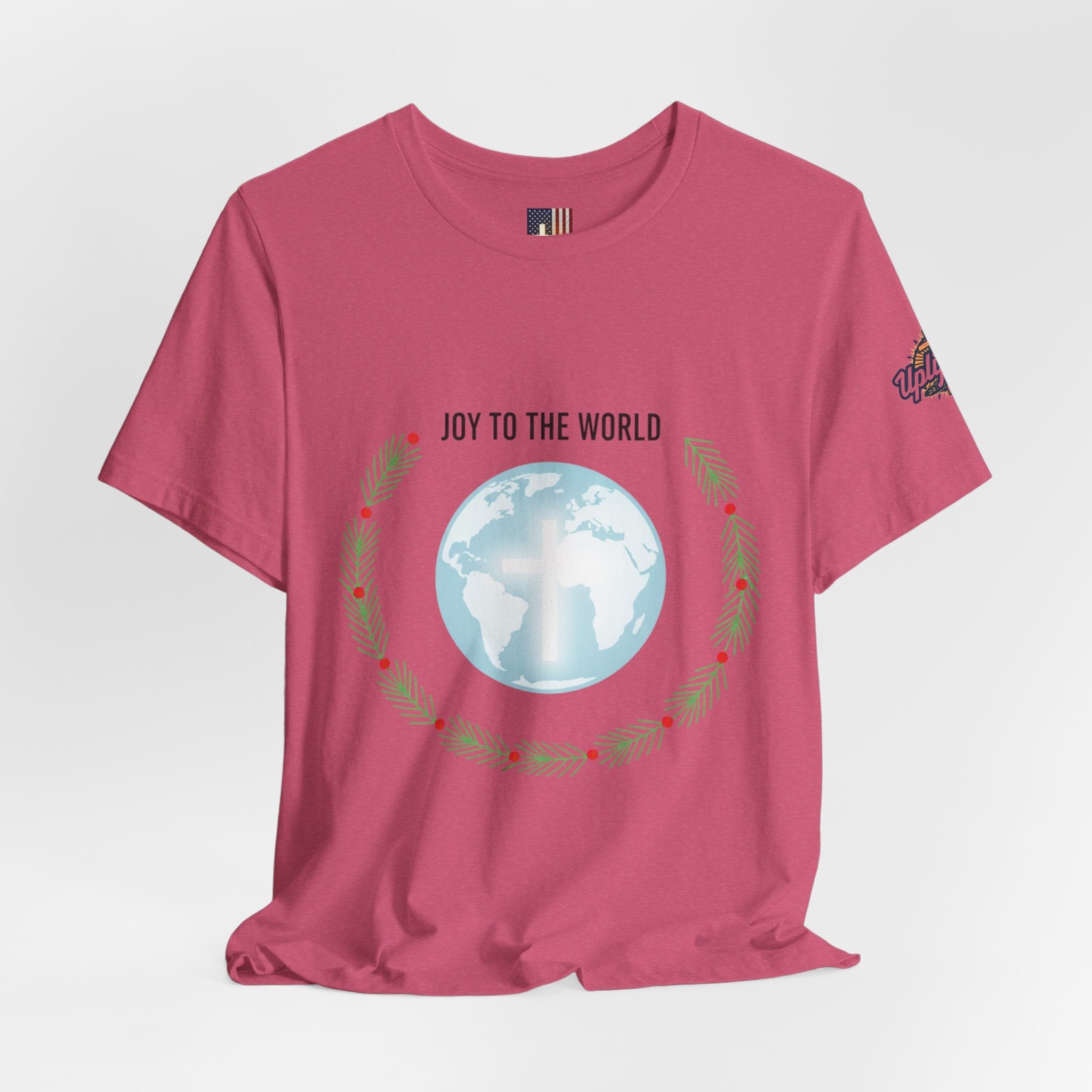 Joy to the World T-shirt – Wreath Earth Nativity Christian Christmas T-shirt for Isaiah 9:6 Holiday Faith & Festive Joy Printify