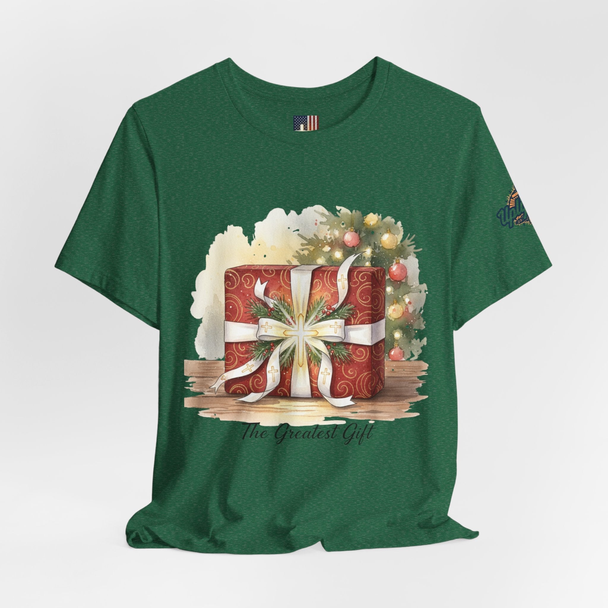 The Greatest Gift T-shirt – Cross Bow Present Christian T-shirt for Christmas Salvation & Eternal Faith Printify