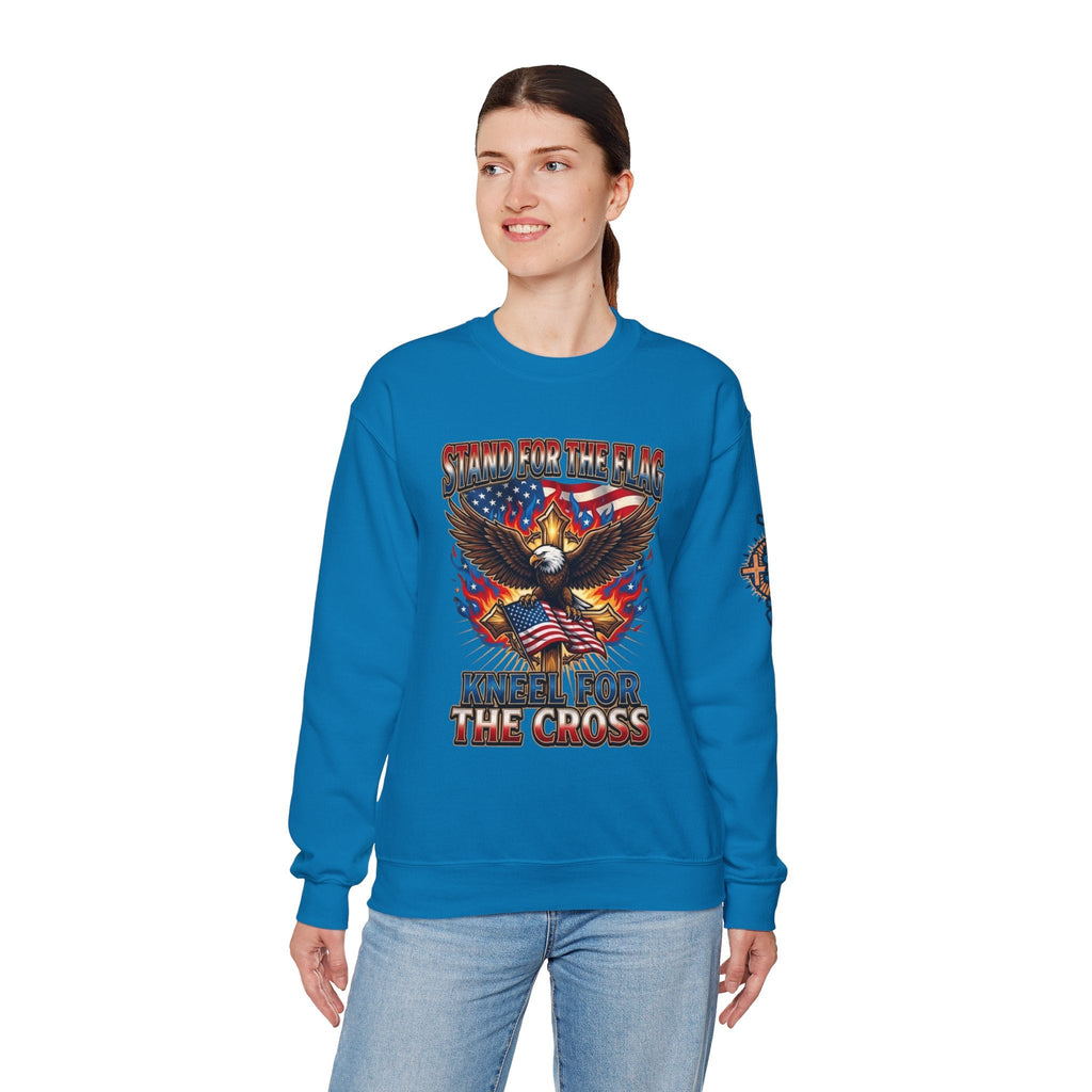 Stand for the Flag Kneel for the Cross Sweatshirt | Patriotic Eagle Sweatshirt Printify