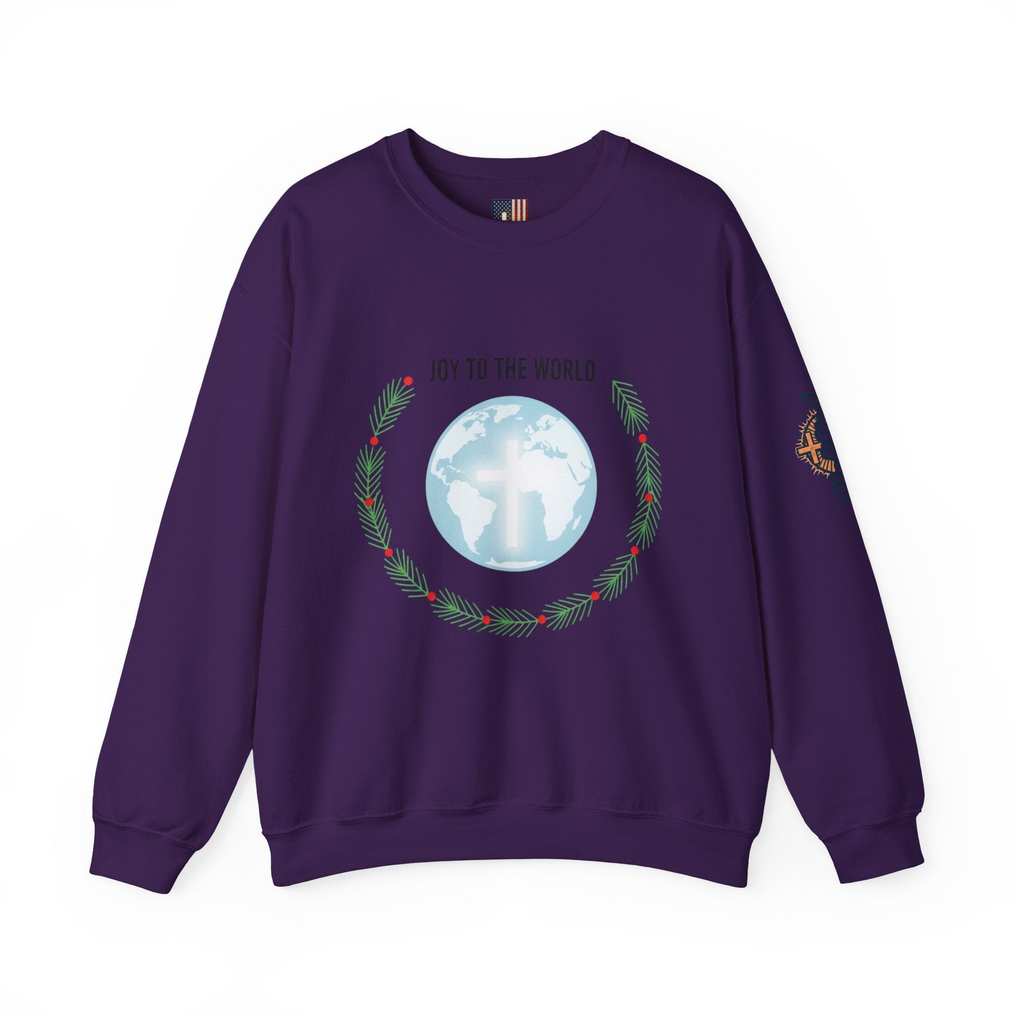 Joy to the World Sweatshirt – Wreath Earth Nativity Christian Christmas Sweatshirt for Isaiah 9:6 Holiday Faith & Festive Joy Printify