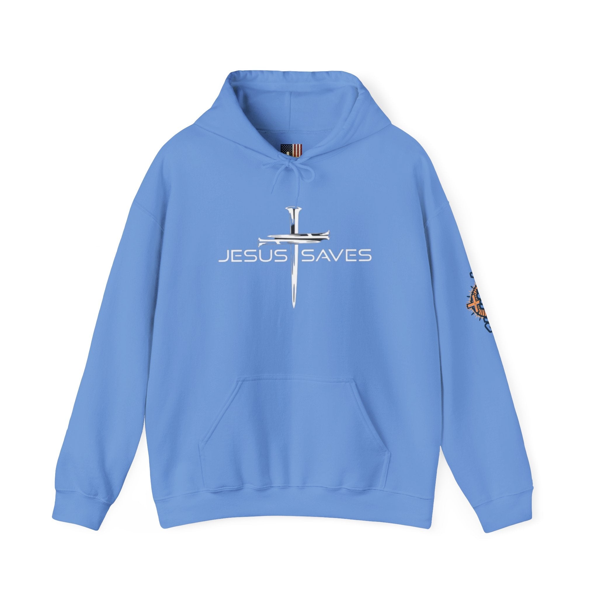 Jesus Saves Hoodie – 3 Nails Crucifix Cross Christian Sweatshirt for Redemption Faith & Bold Salvation Printify