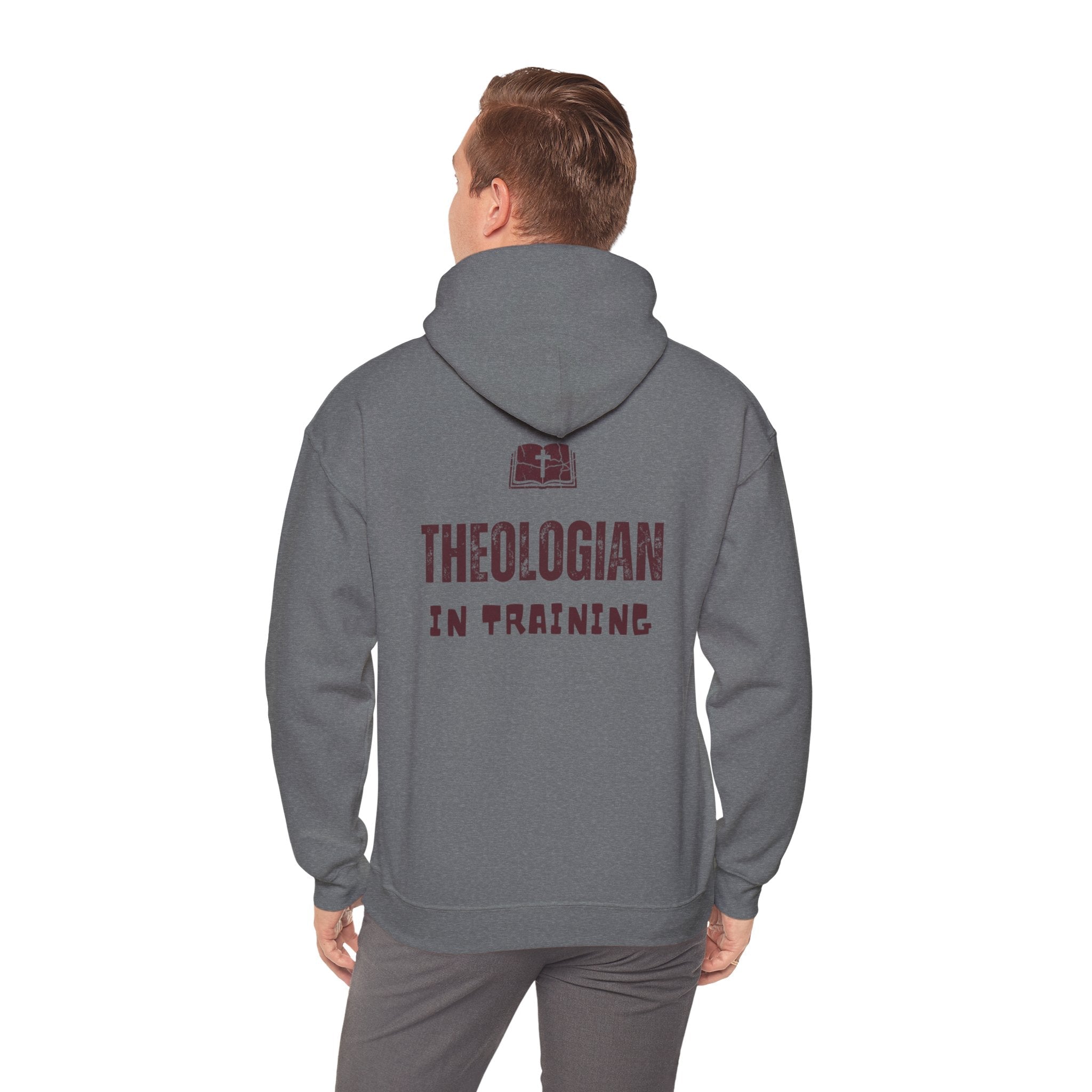 Theologian in Training Hoodie – Open Bible & Cross Christian Hoodie for Faithful Growth Printify