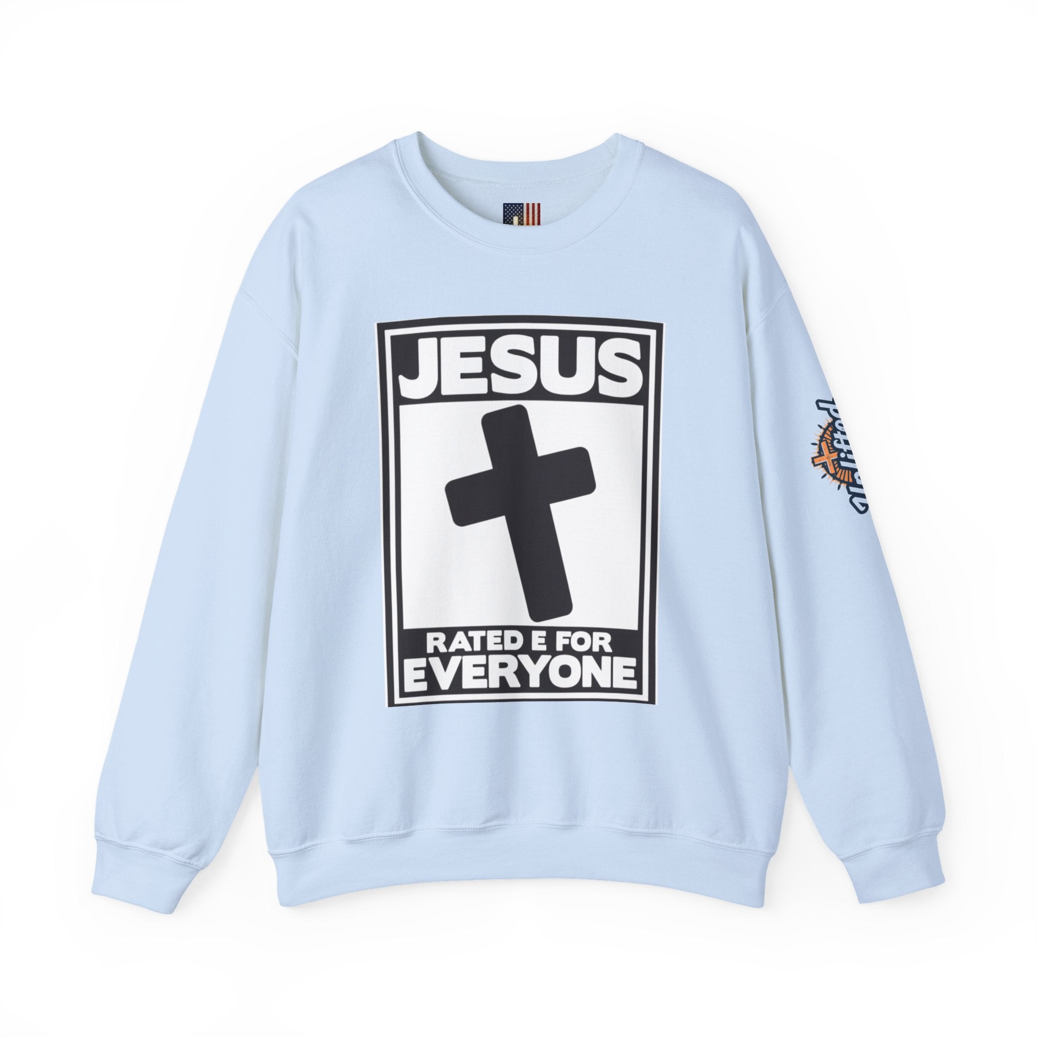 Jesus, Rated E for Everyone Sweatshirt - Gamer Faith Sweatshirt - Christian Video Game Parody Printify