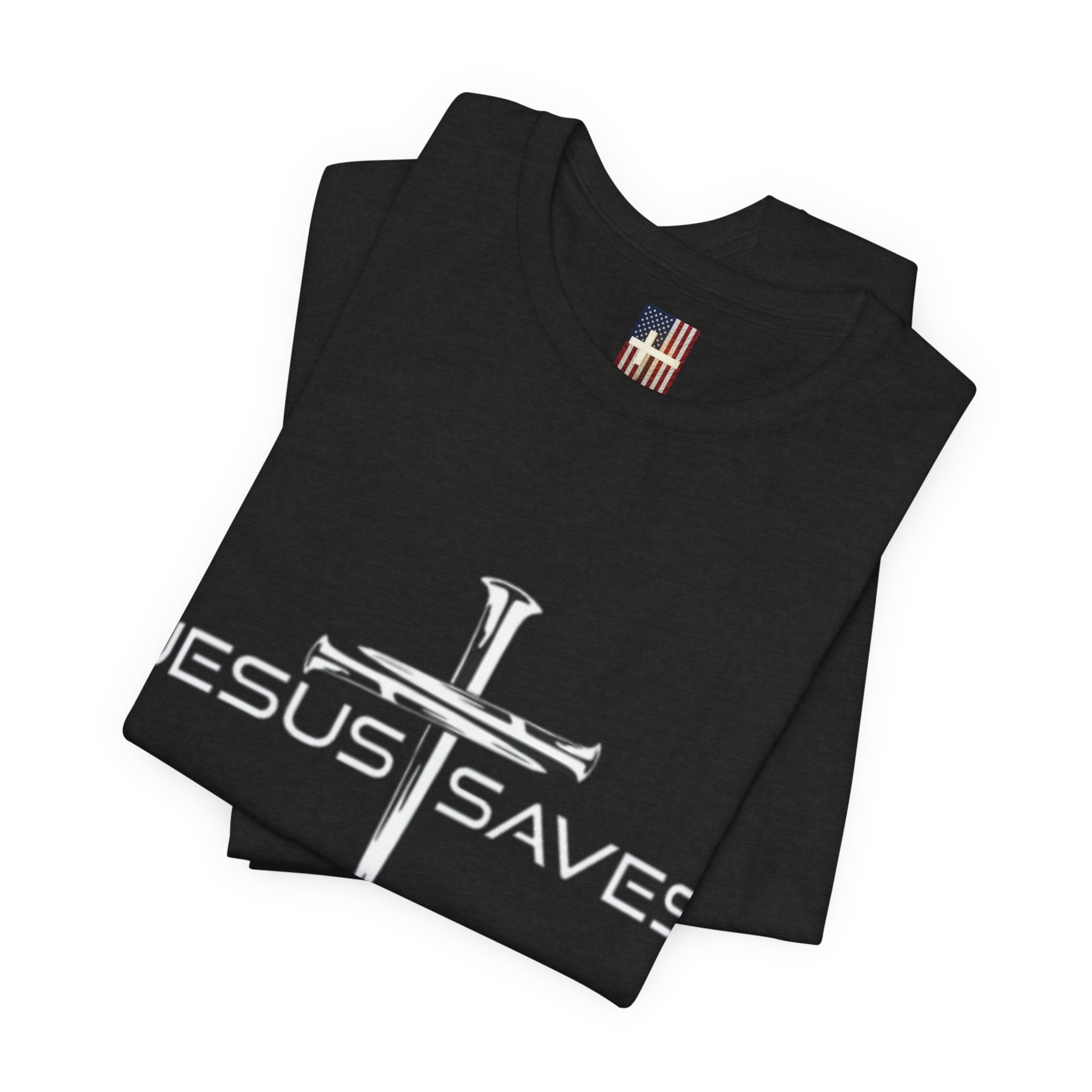 Jesus Saves T-shirt – 3 Nails Crucifix Cross Christian T-shirt for Redemption Faith & Bold Salvation Printify