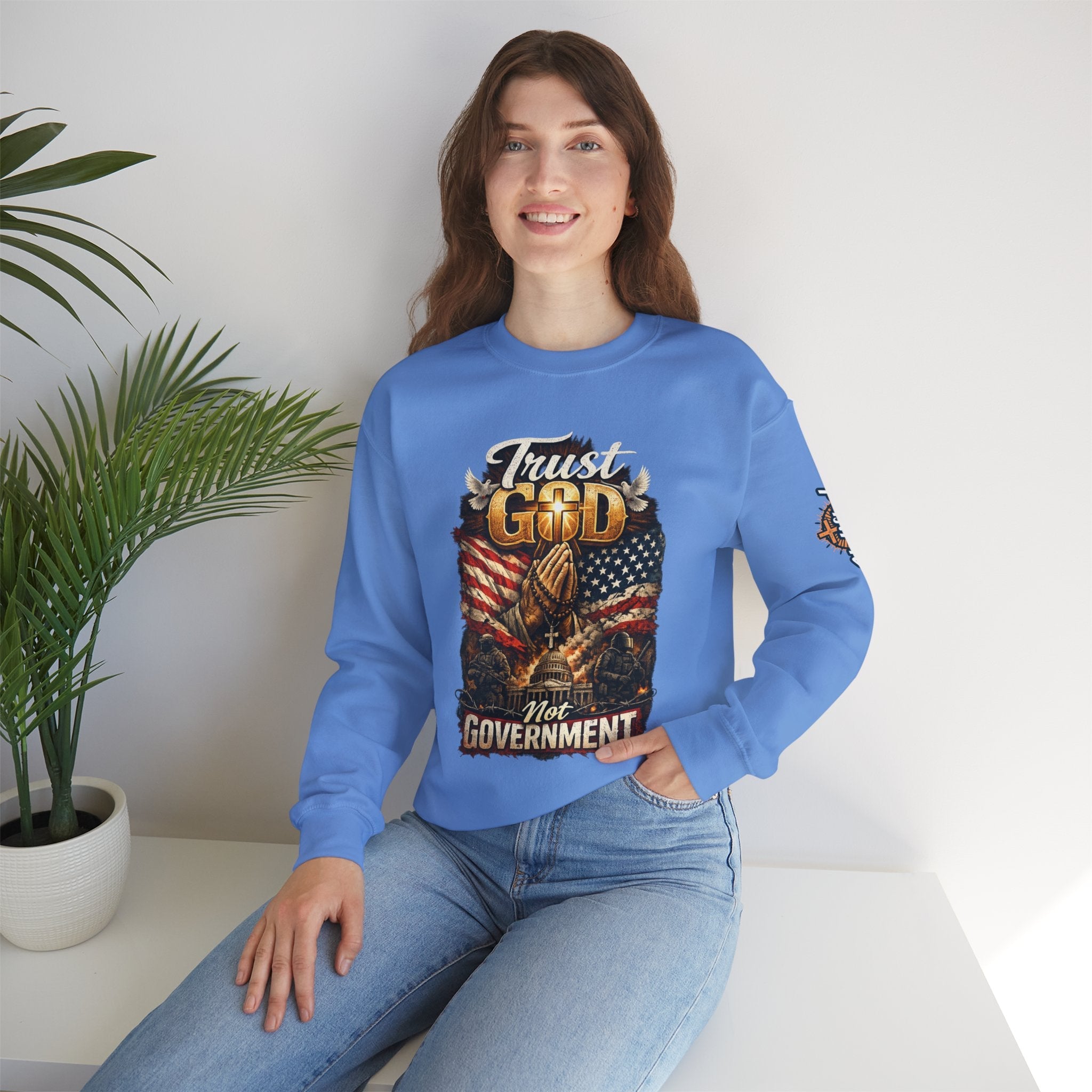 Trust God Not Government Sweatshirt — Vintage Patriotic Christian Sweatshirt Printify