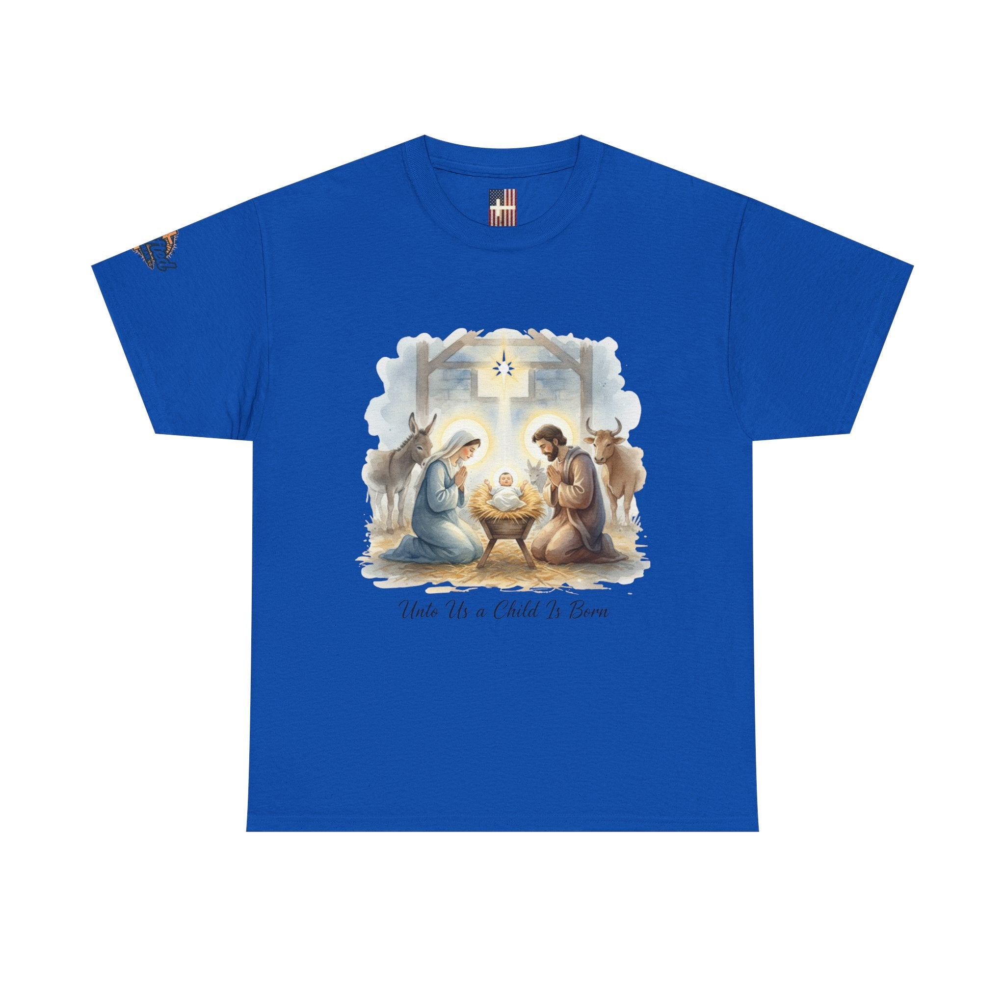 Unto Us a Child is Born T-shirt – Isaiah 9:6 Nativity Manger Scene Christian Christmas T-shirt for Holy Night Faith Printify