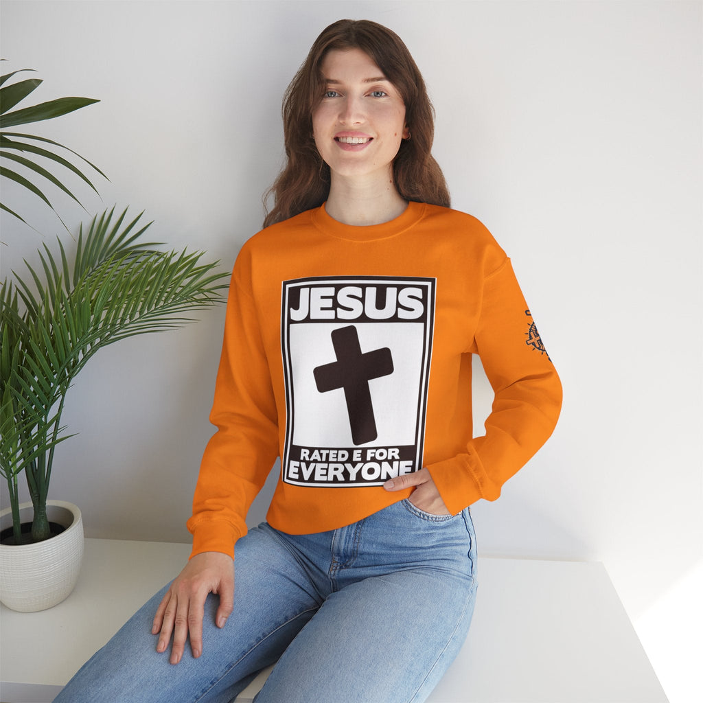 Jesus, Rated E for Everyone Sweatshirt - Gamer Faith Sweatshirt - Christian Video Game Parody Printify