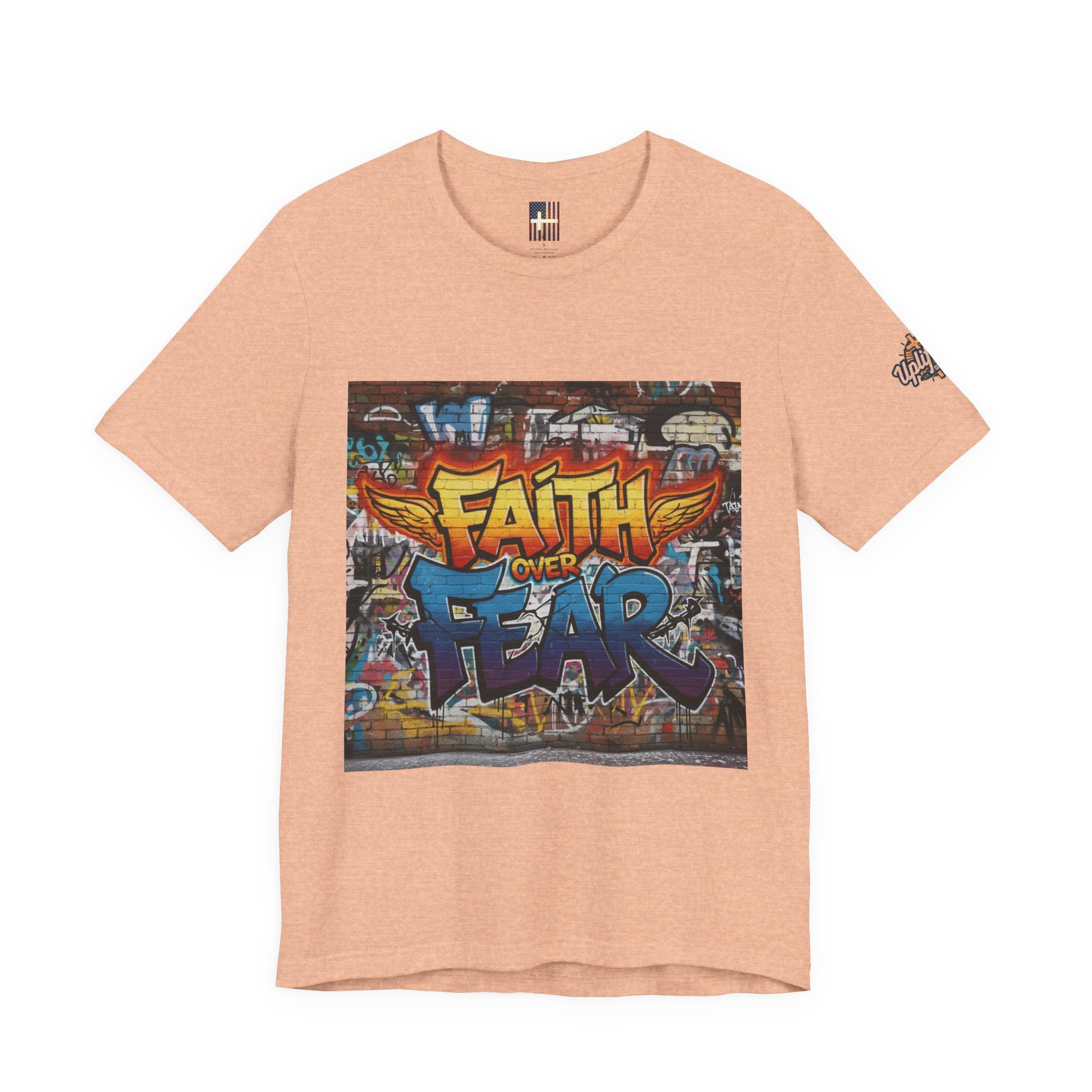Faith Over Fear T-shirt – Graffiti Wall Christian T-shirt for Bold 2 Corinthians 5:7 Streetwear & Unshakable Faith Printify