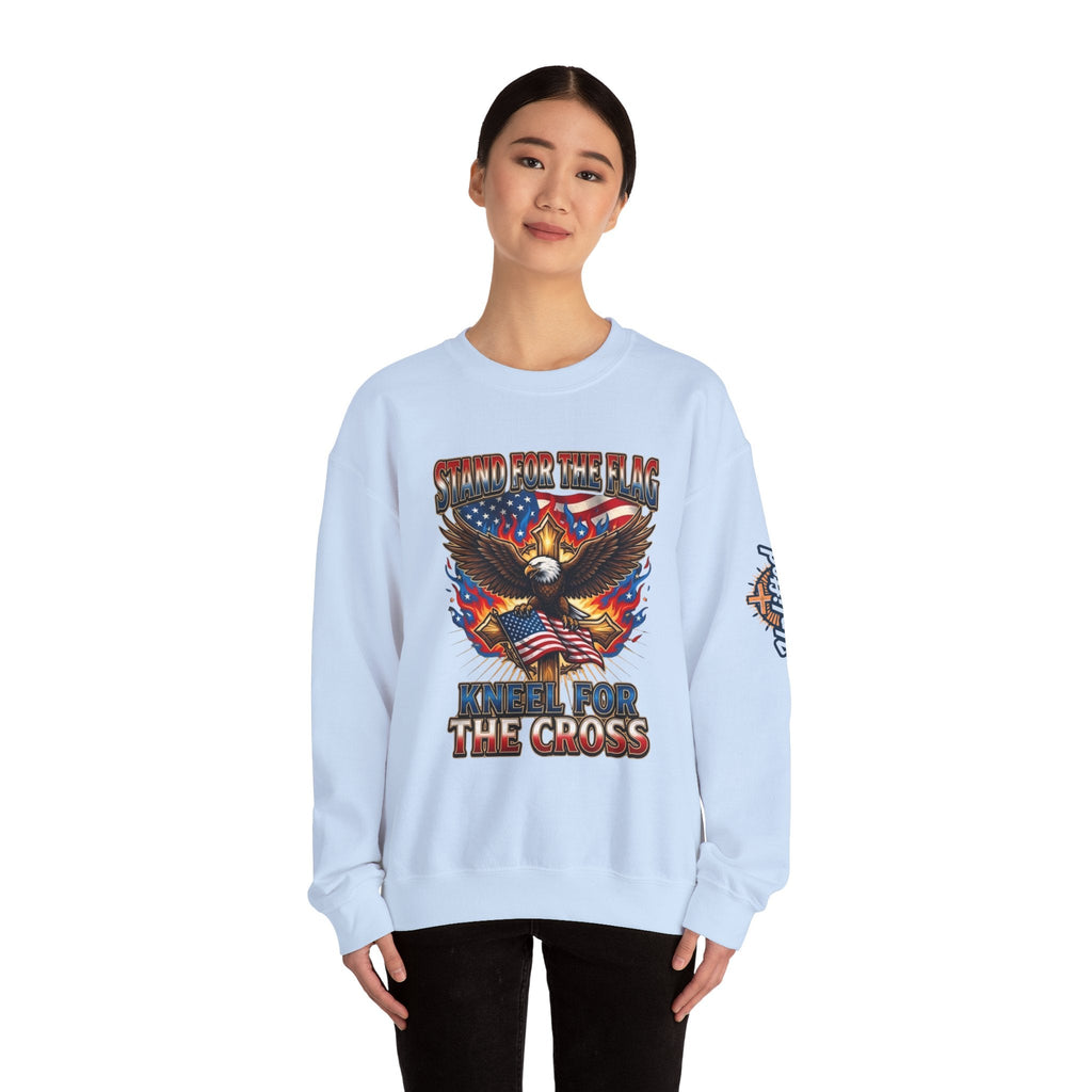 Stand for the Flag Kneel for the Cross Sweatshirt | Patriotic Eagle Sweatshirt Printify