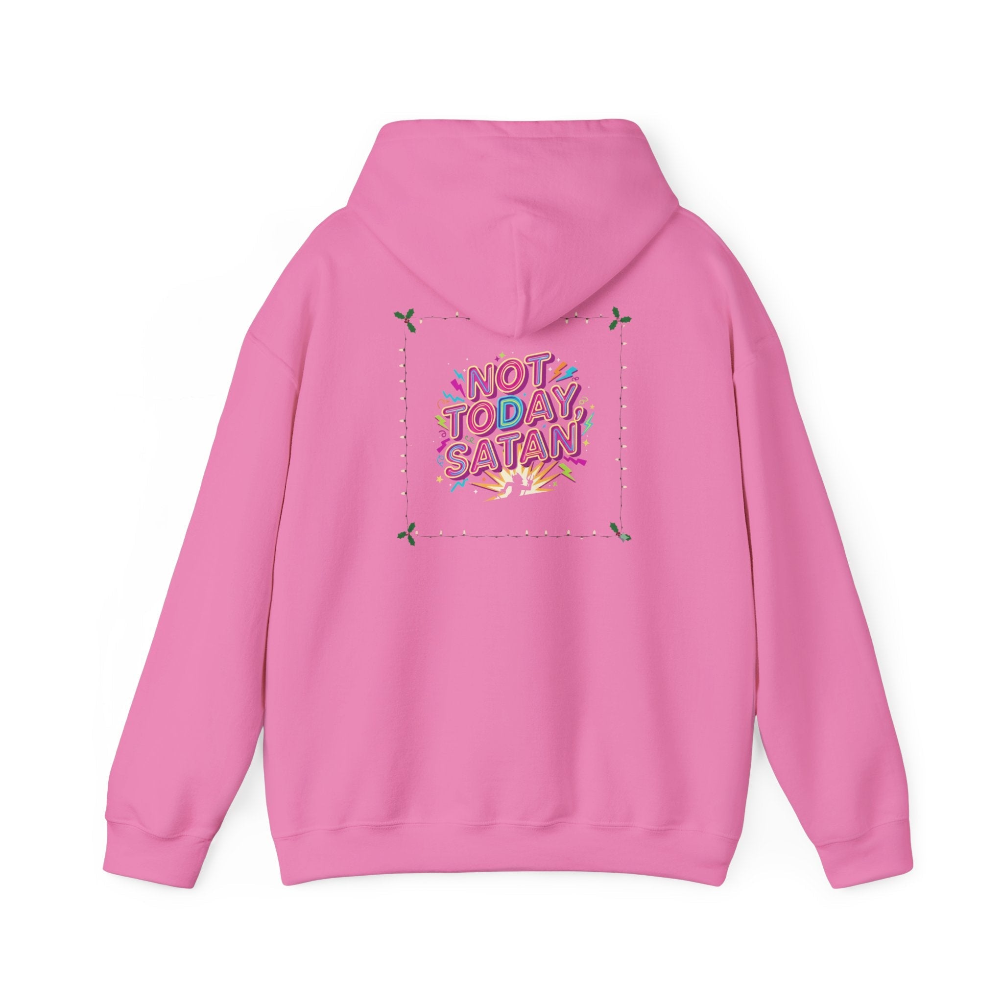 🔥 Not Today, Satan – Retro 90s Christian Hoodie | Neon Faith Tee | Funky Cartoon Devil | Bold Bible Verse Shirt | Uplifted Gear Printify