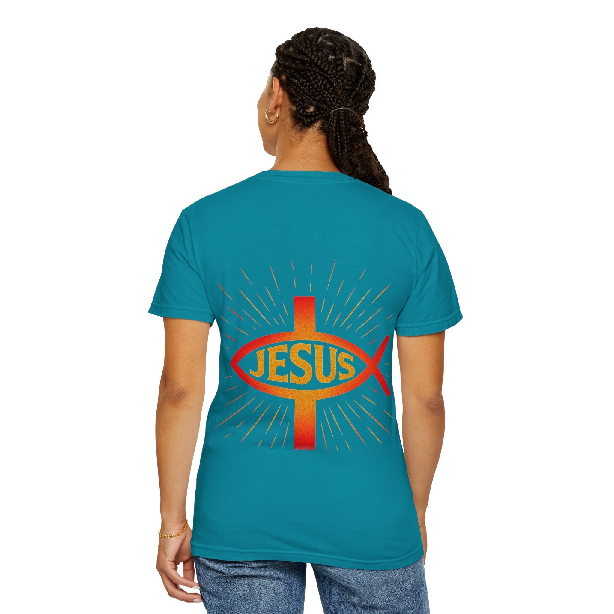 Jesus Ichthys T-shirt – Christian Fish Symbol with Cross & Jesus Inscription T-shirt for Eternal Faith & Streetwear Printify