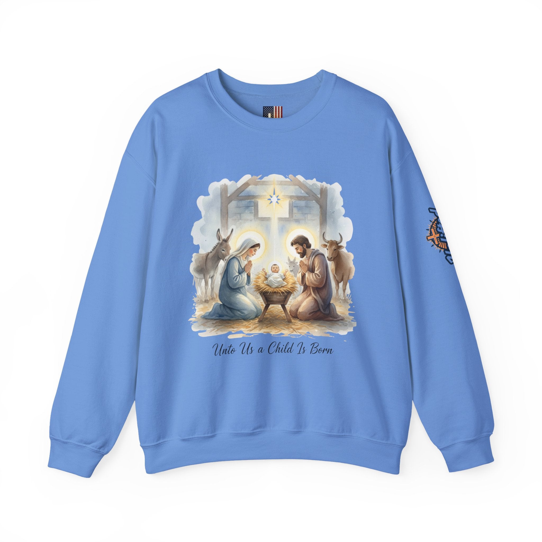 Unto Us a Child is Born Sweatshirt – Isaiah 9:6 Nativity Manger Scene Christian Christmas Sweatshirt for Holy Night Faith Printify