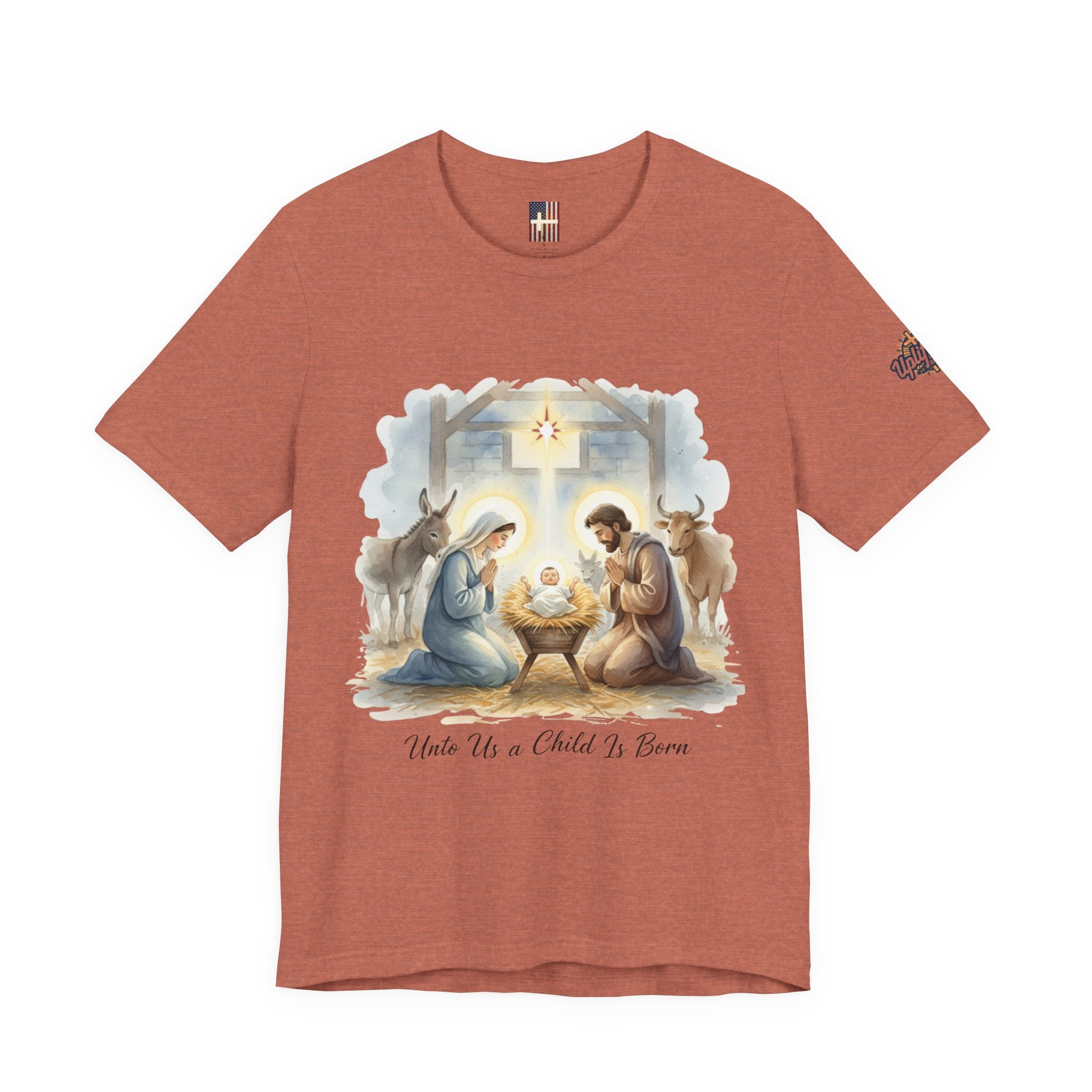 Unto Us a Child is Born T-shirt – Isaiah 9:6 Nativity Manger Scene Christian Christmas T-shirt for Holy Night Faith Printify
