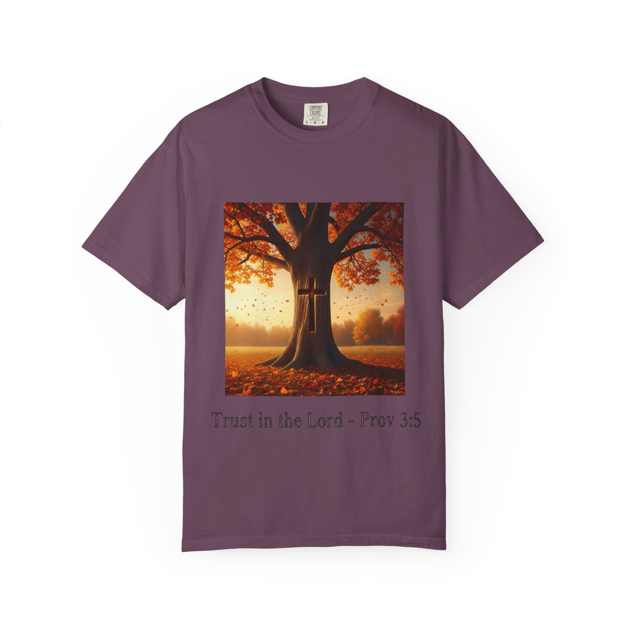 Trust in the Lord T-Shirt – Autumn Tree Christian Tee with Proverbs 3:5 Printify