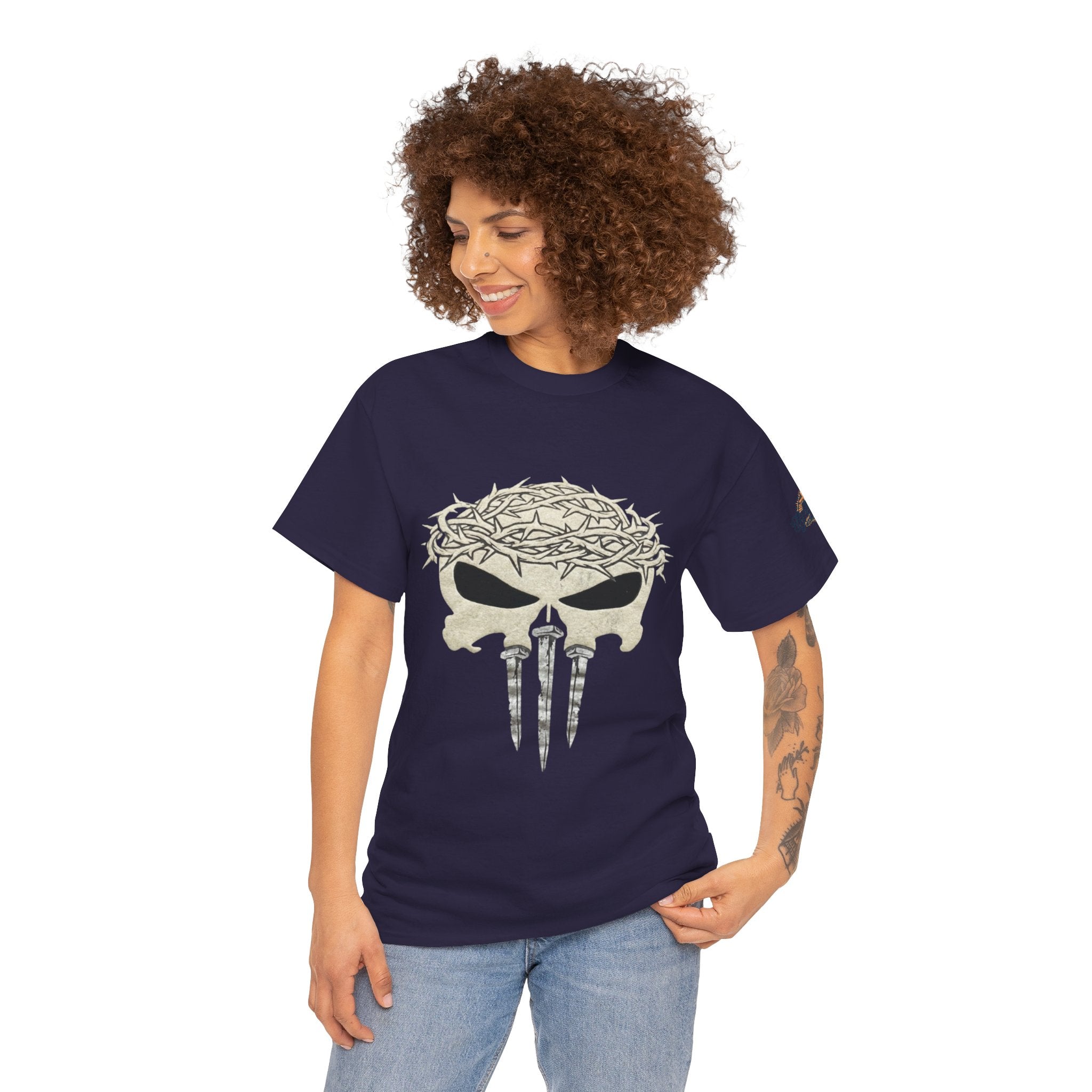 Christian Skull T-shirt - Crown of Thorns & Nails - Warrior Faith T-shirt Printify