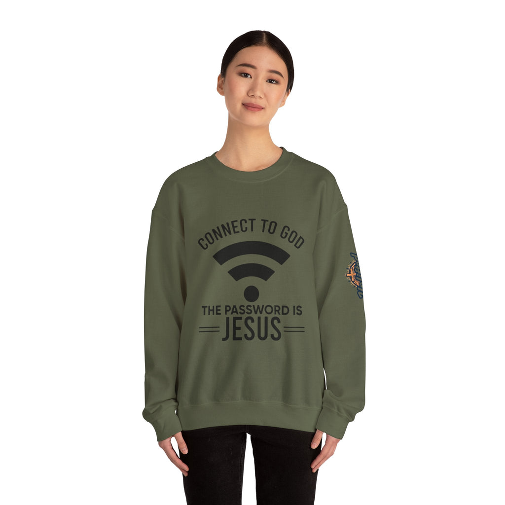 Connect to God Sweatshirt - WIFI Password is Jesus - Funny Christian Faith Sweatshirt Printify