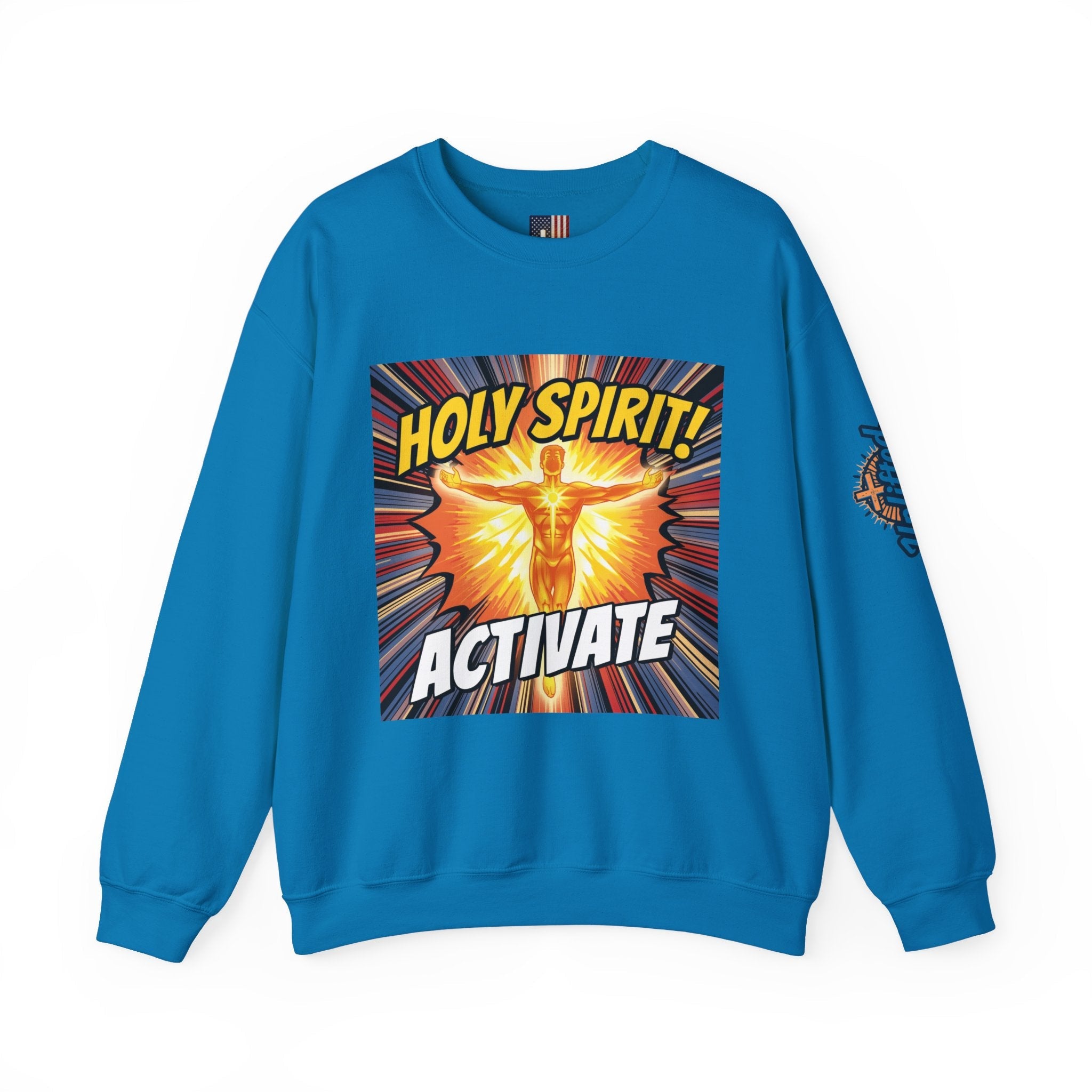 Holy Spirit Activate Sweatshirt – Superhero Christian Sweatshirt with Vibrant Power-Up Design for Faith-Fueled Boldness Printify