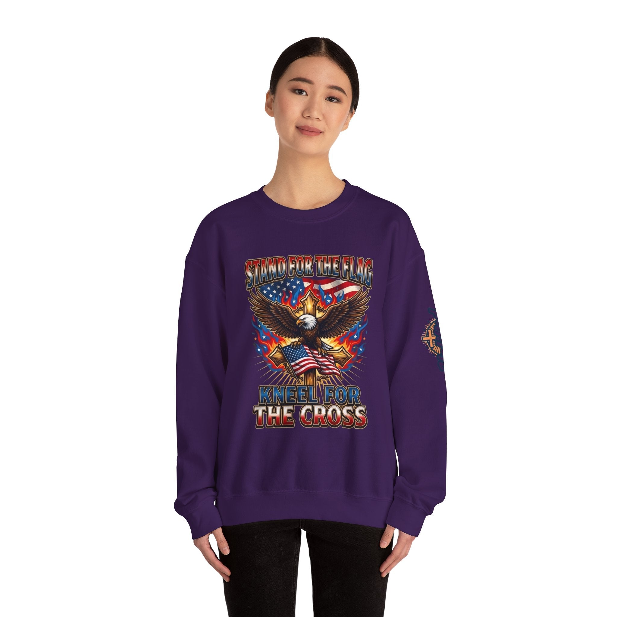 Stand for the Flag Kneel for the Cross Sweatshirt | Patriotic Eagle Sweatshirt Printify