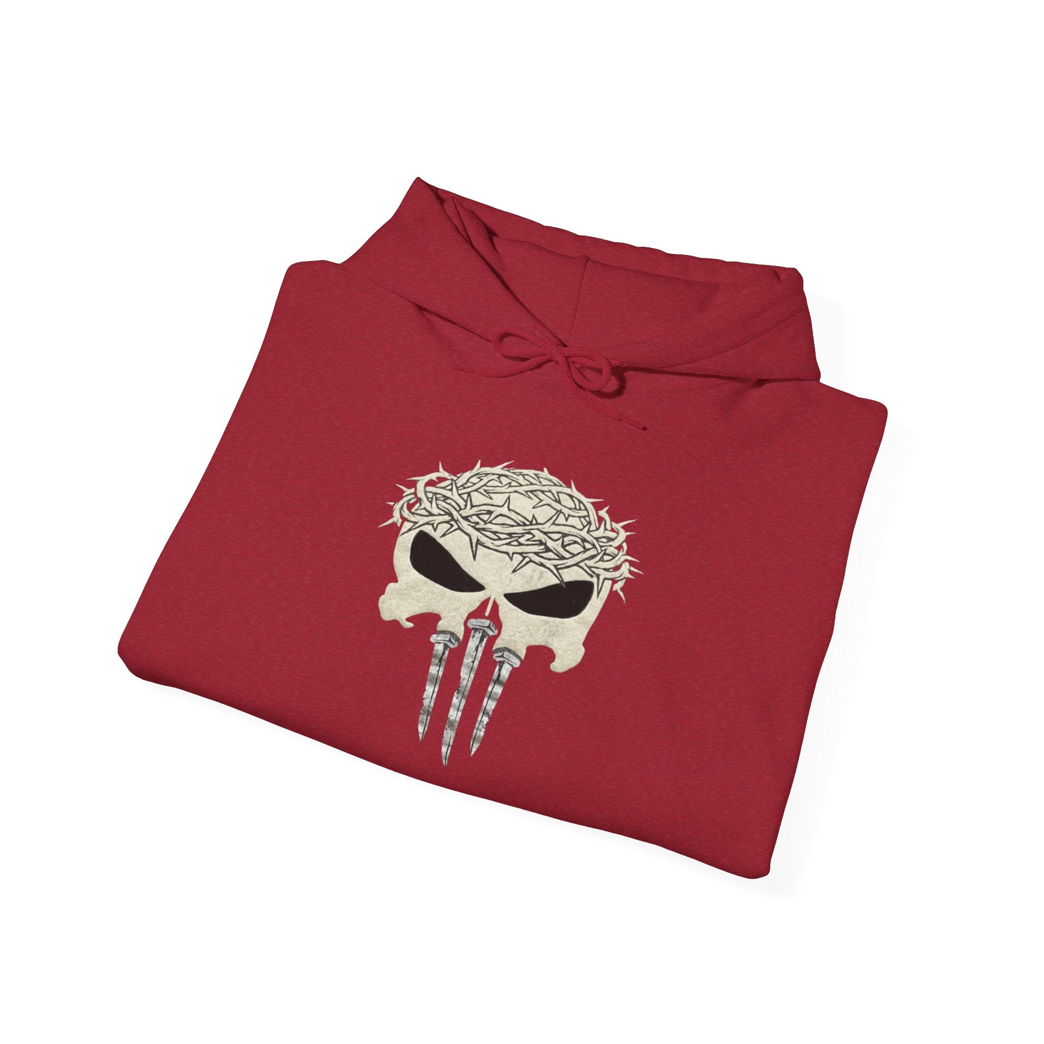 Christian Skull Hoodie - Crown of Thorns & Nails - Warrior Faith Hoodie Printify