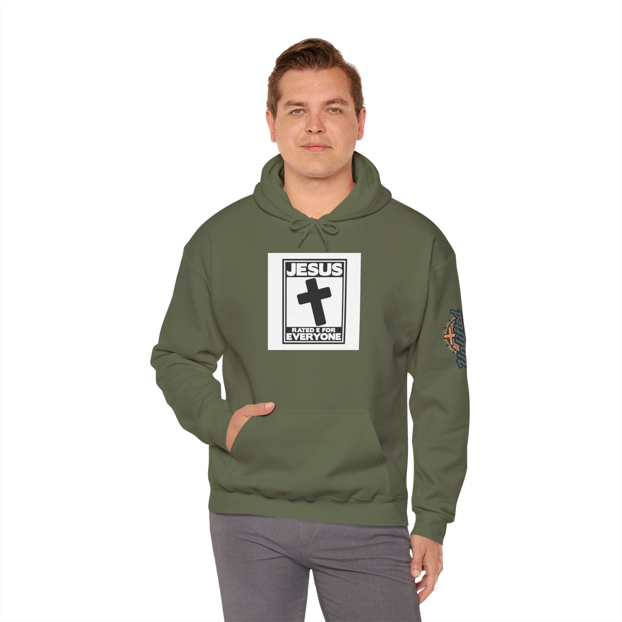 Jesus, Rated E for Everyone Hoodie - Gamer Faith Hoodie - Christian Video Game Parody Printify