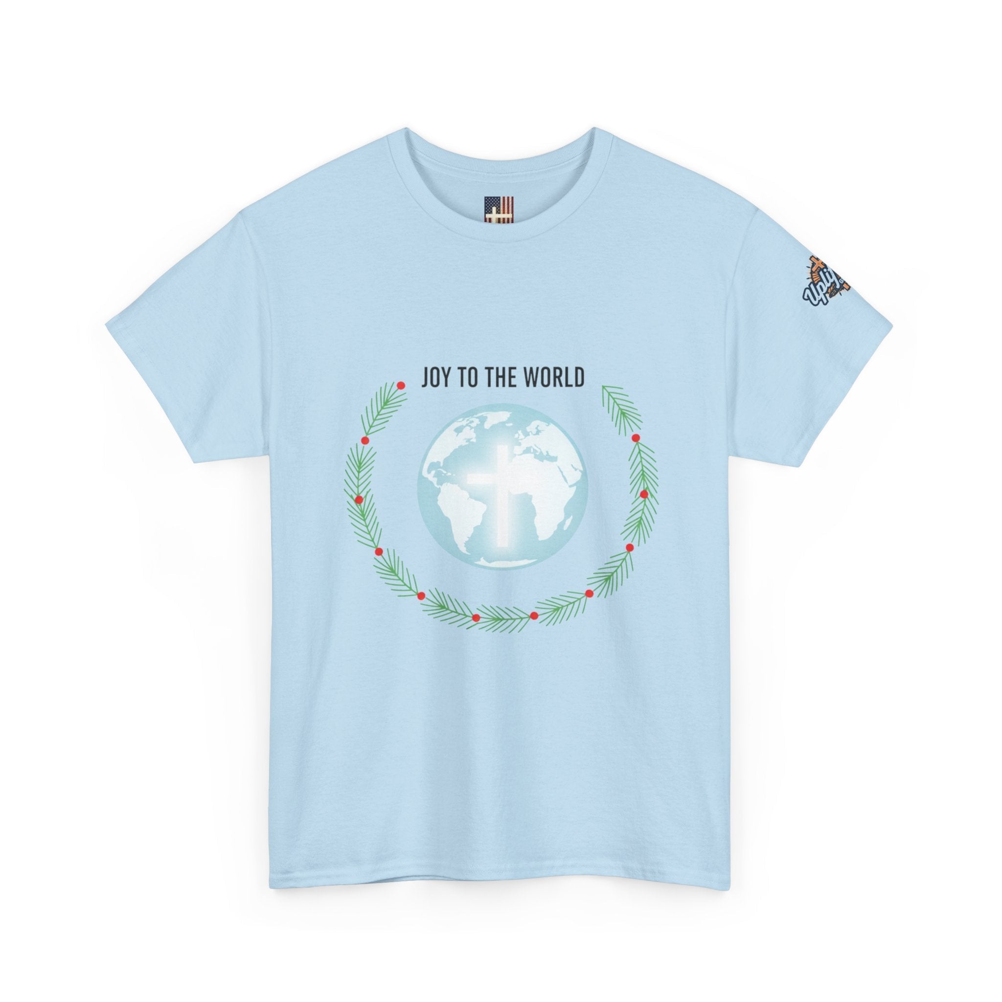 Joy to the World T-shirt – Wreath Earth Nativity Christian Christmas T-shirt for Isaiah 9:6 Holiday Faith & Festive Joy Printify