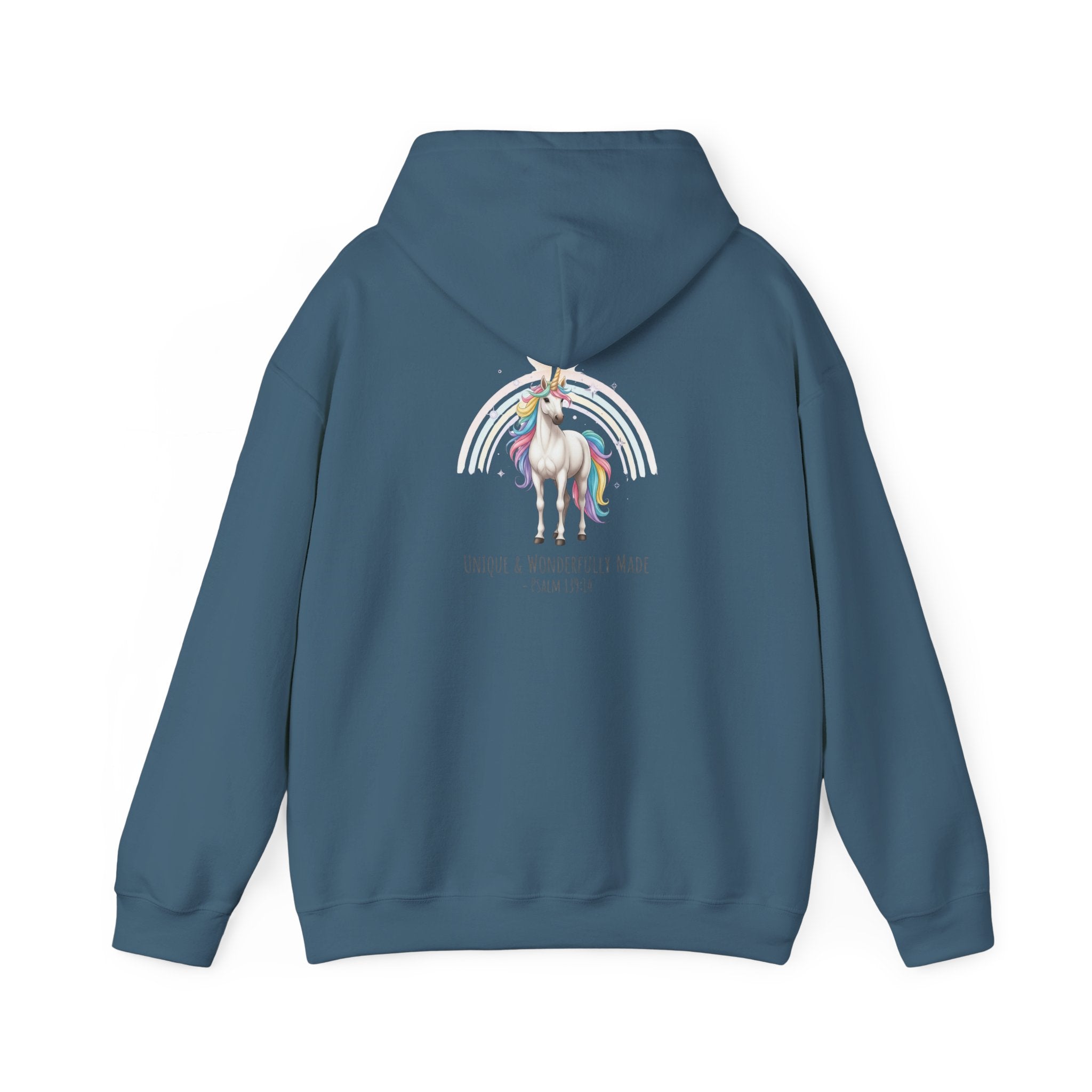 Unique Unicorn Hoodie – Rainbow Cross Psalm 139:14 Christian Hoodie for Wonderfully Made Printify