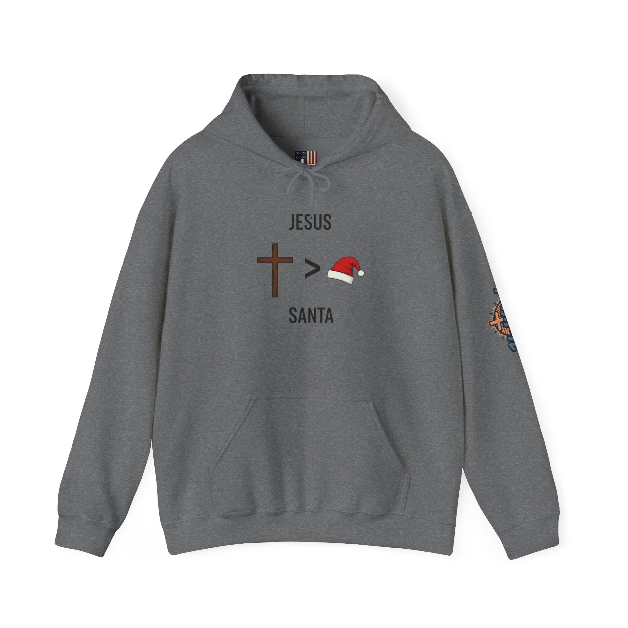 🎄 Jesus > Santa – Minimalist Christian Christmas Hoodie | Bold Faith Over Holiday Tee | Cross vs Santa Hat Design | Uplifted Gear Printify