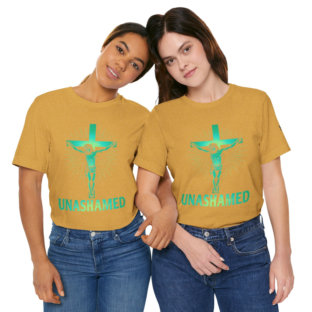 Unashamed T-shirt – Romans 1:16 Crucifixion Christian t-shirt for Bold Unwavering Faith Printify