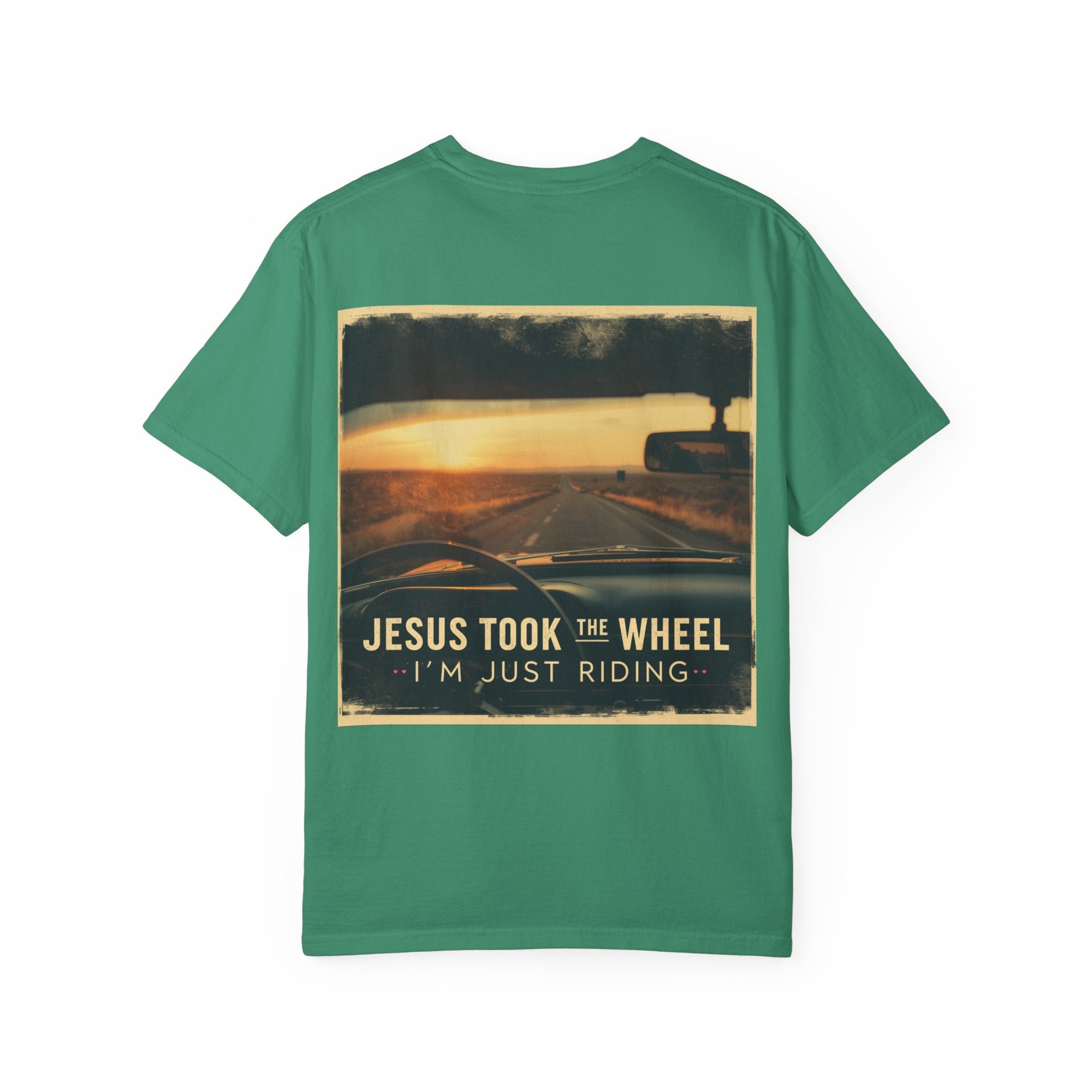 Jesus Took the Wheel I'm Just Riding T-shirt – Funny Christian Convertible Car T-shirt for Surrendered Faith & Humor Printify