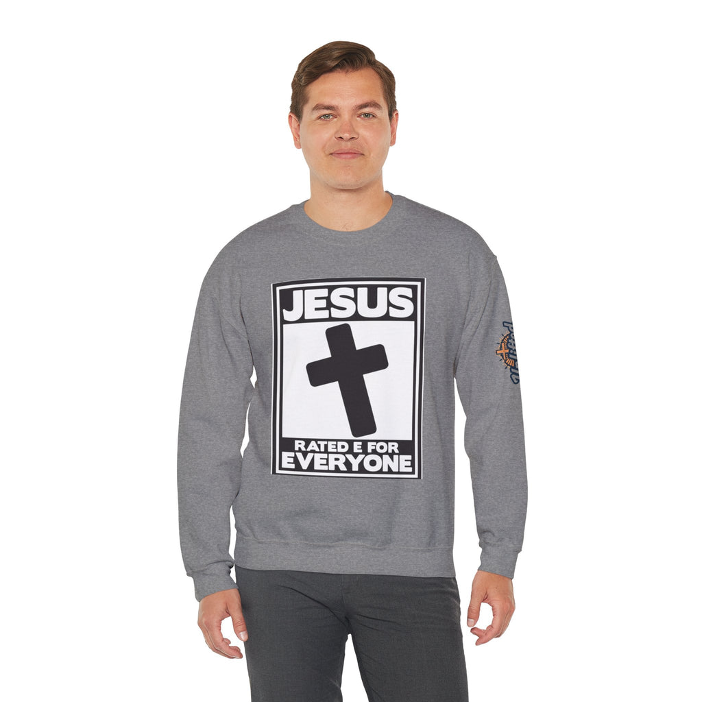 Jesus, Rated E for Everyone Sweatshirt - Gamer Faith Sweatshirt - Christian Video Game Parody Printify