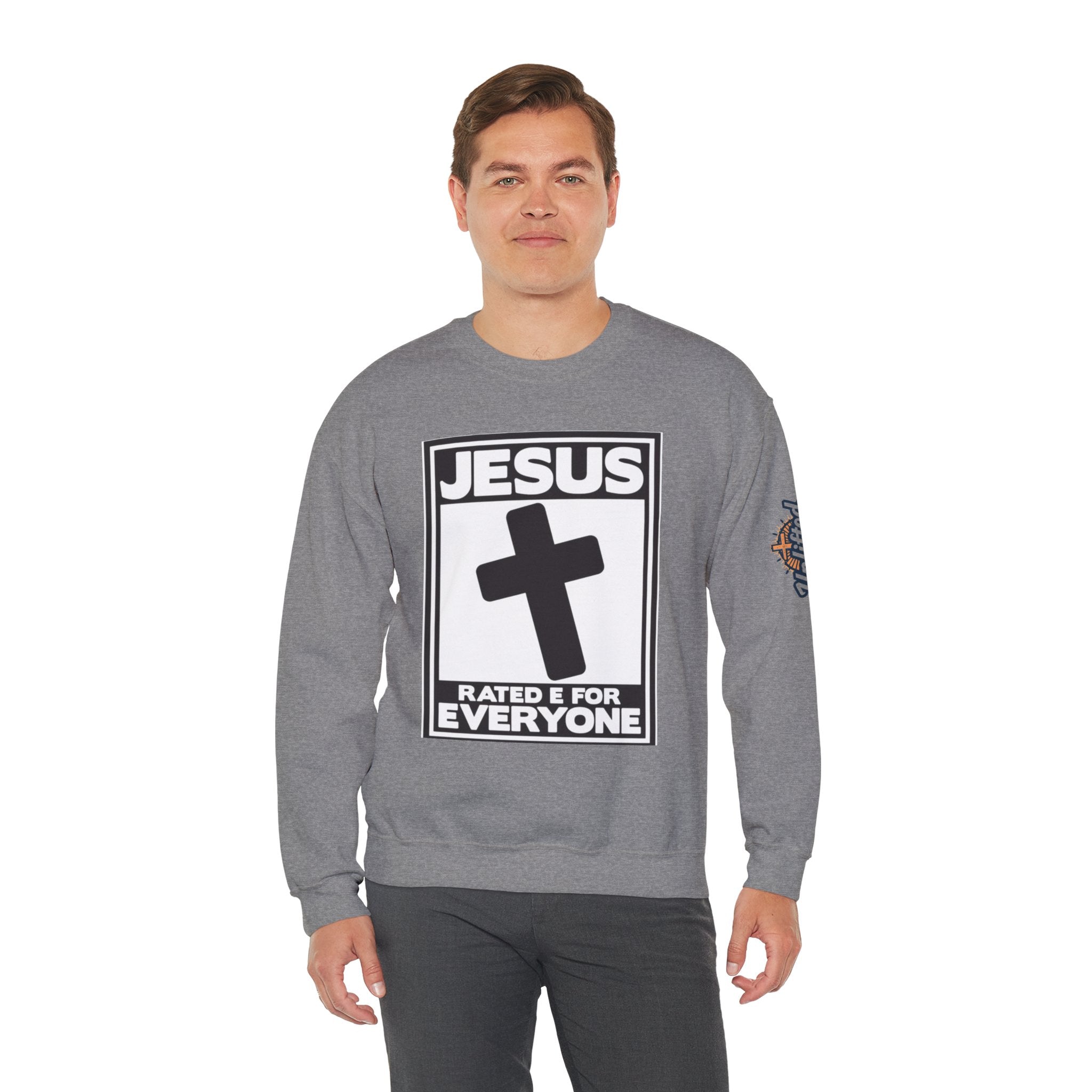 Jesus, Rated E for Everyone Sweatshirt - Gamer Faith Sweatshirt - Christian Video Game Parody Printify