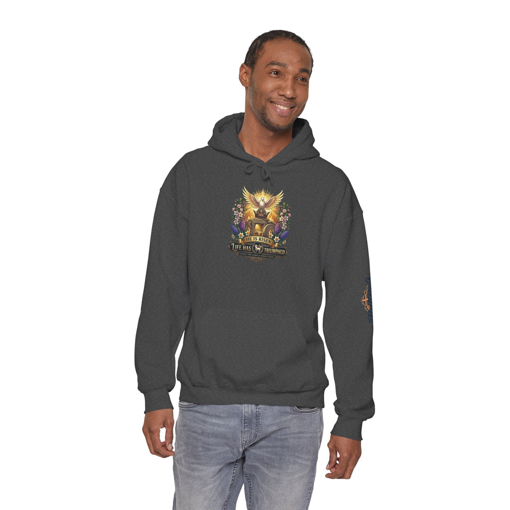 He Is Risen "Life Has Triumphed" Hoodie — Easter Resurrection Christian Hoodie Printify