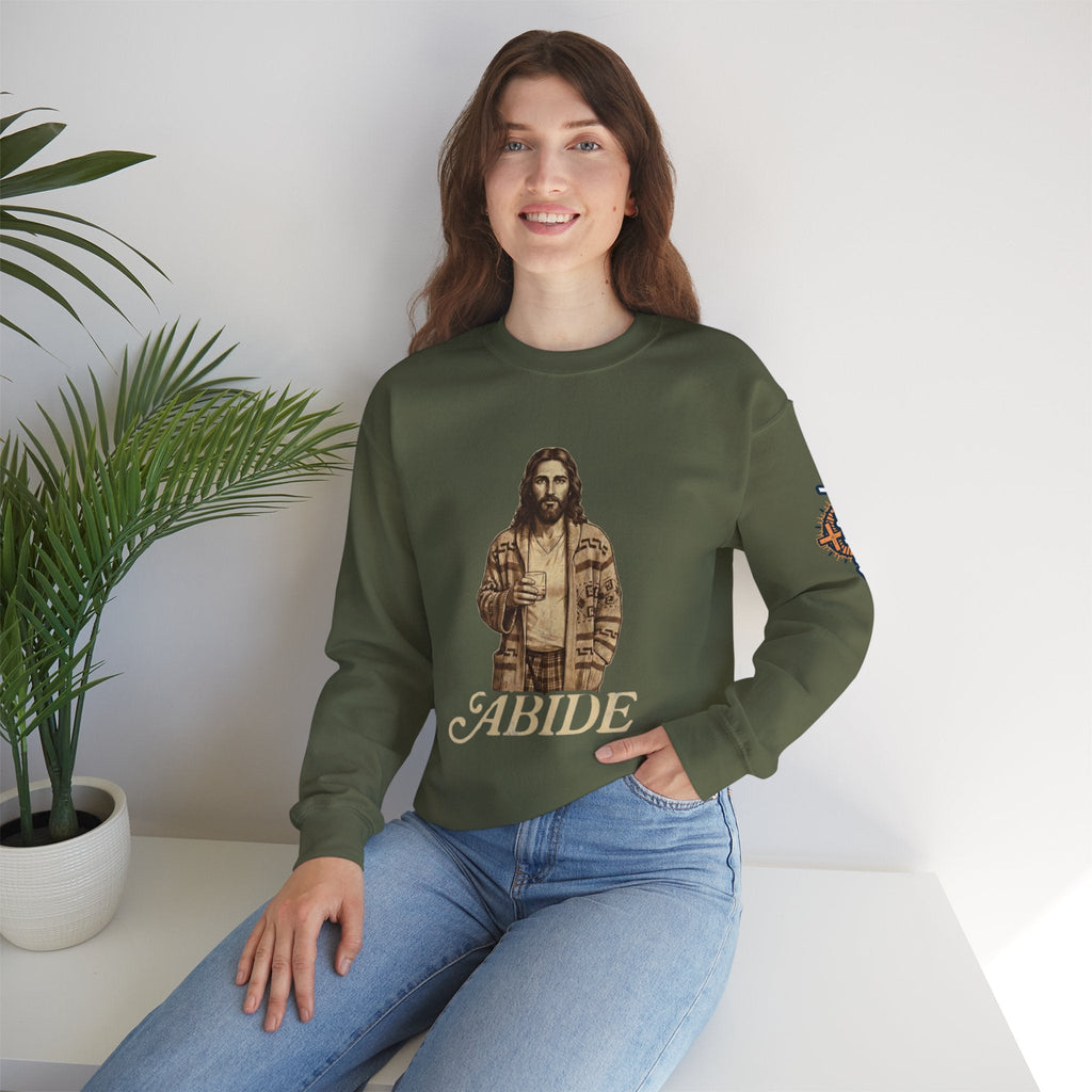 Abide Jesus Sweatshirt — Vintage 'The Dude' Religious Graphic Sweatshirt Printify