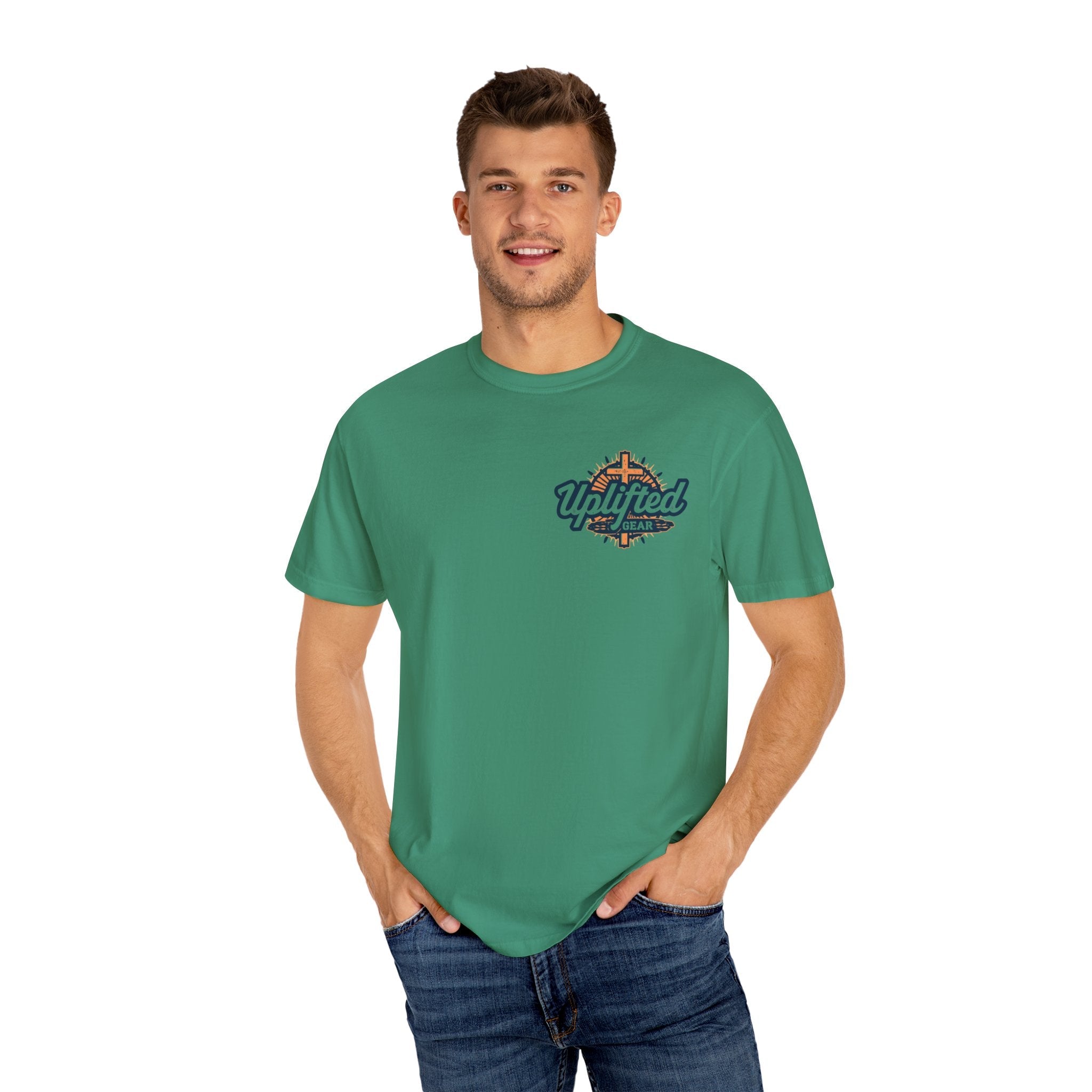 ✨ Chosen. Loved. Redeemed. – Elegant Christian T-Shirt | Gold Foil Faith Tee | Subtle Cross & Heart Design | Inspirational Bible Verse Apparel by Uplifted Gear Printify