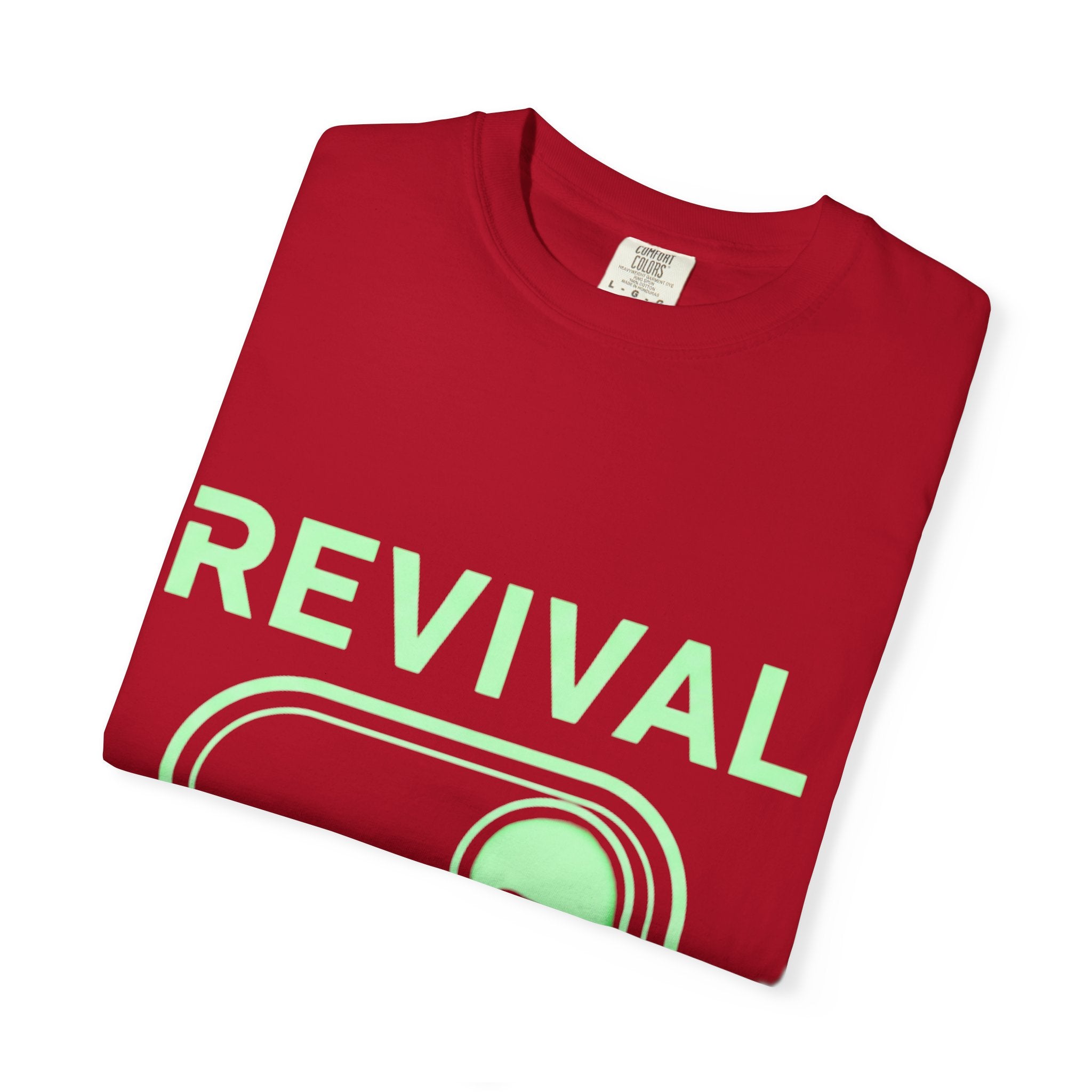 🔥 Revival Mode: ON – Christian Techwear T-Shirt | Glowing Green Faith Switch | Futuristic Jesus Shirt | Activate Your Spiritual Awakening | Uplifted Gear Printify