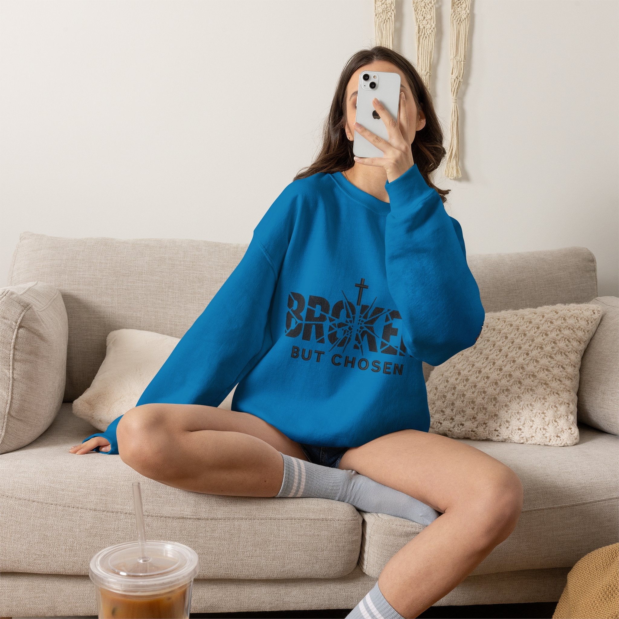 Broken But Chosen Crewneck Sweatshirt Printify