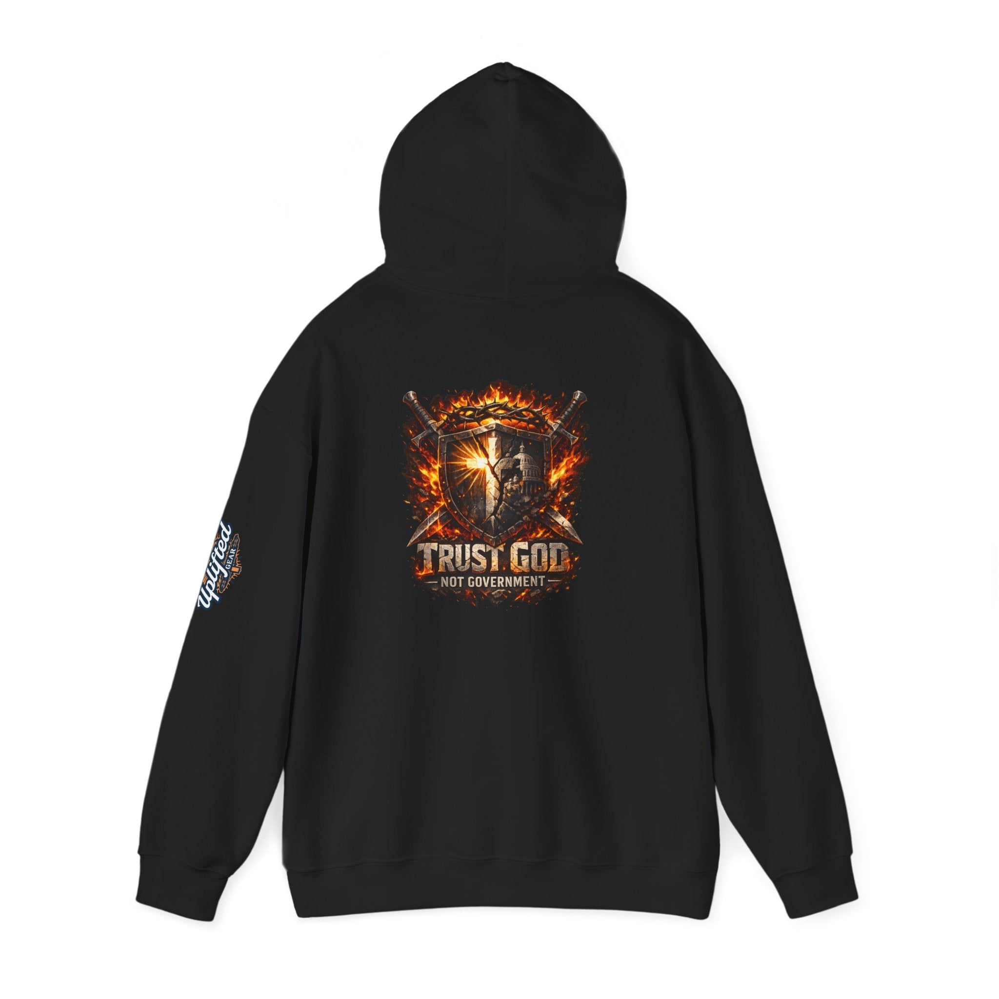 Trust God Not Government Shield Hoodie — Patriotic Christian Faith Hoodie Printify