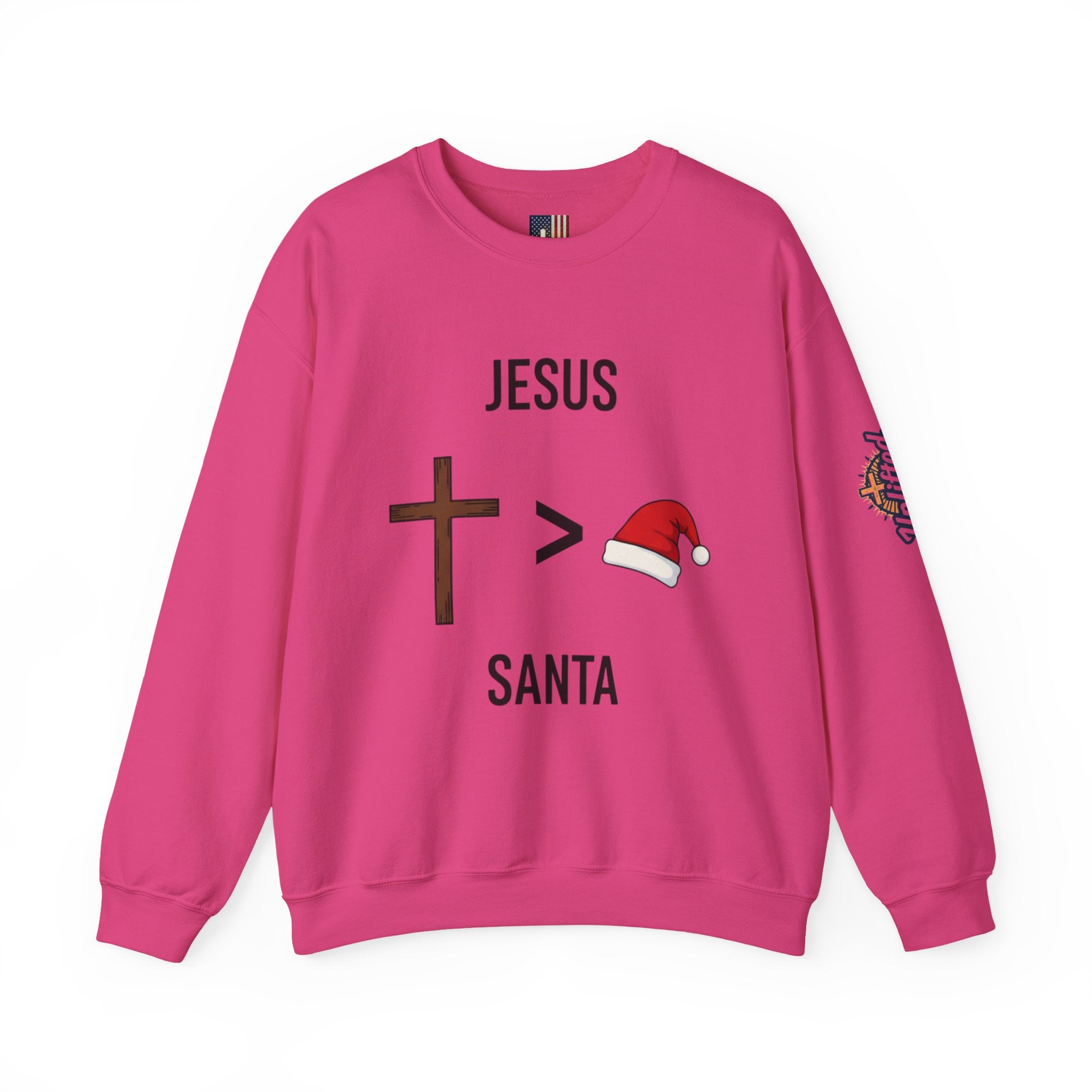 🎄 Jesus > Santa – Minimalist Christian Christmas Sweatshirt | Bold Faith Over Holiday Tee | Cross vs Santa Hat Design | Uplifted Gear Printify