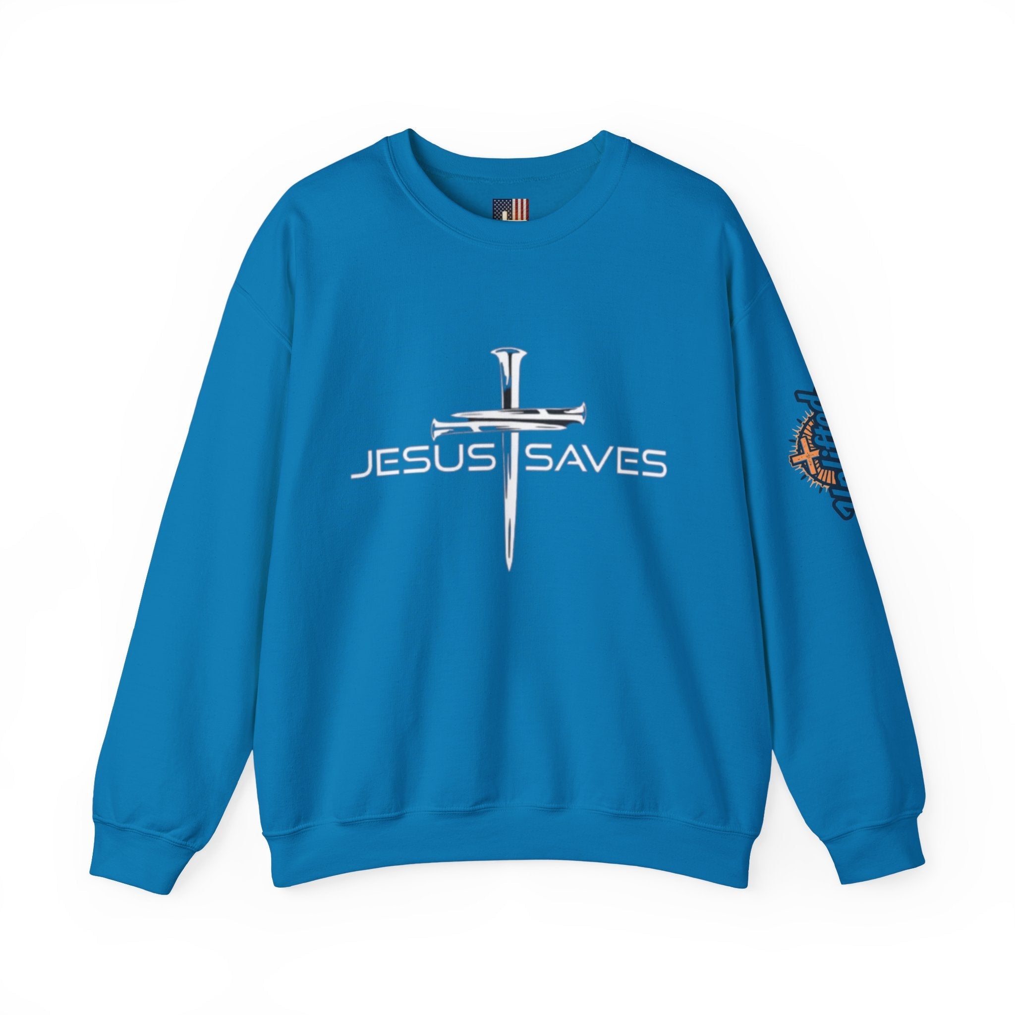 Jesus Saves Sweatshirt – 3 Nails Crucifix Cross Christian Sweatshirt for Redemption Faith & Bold Salvation Printify
