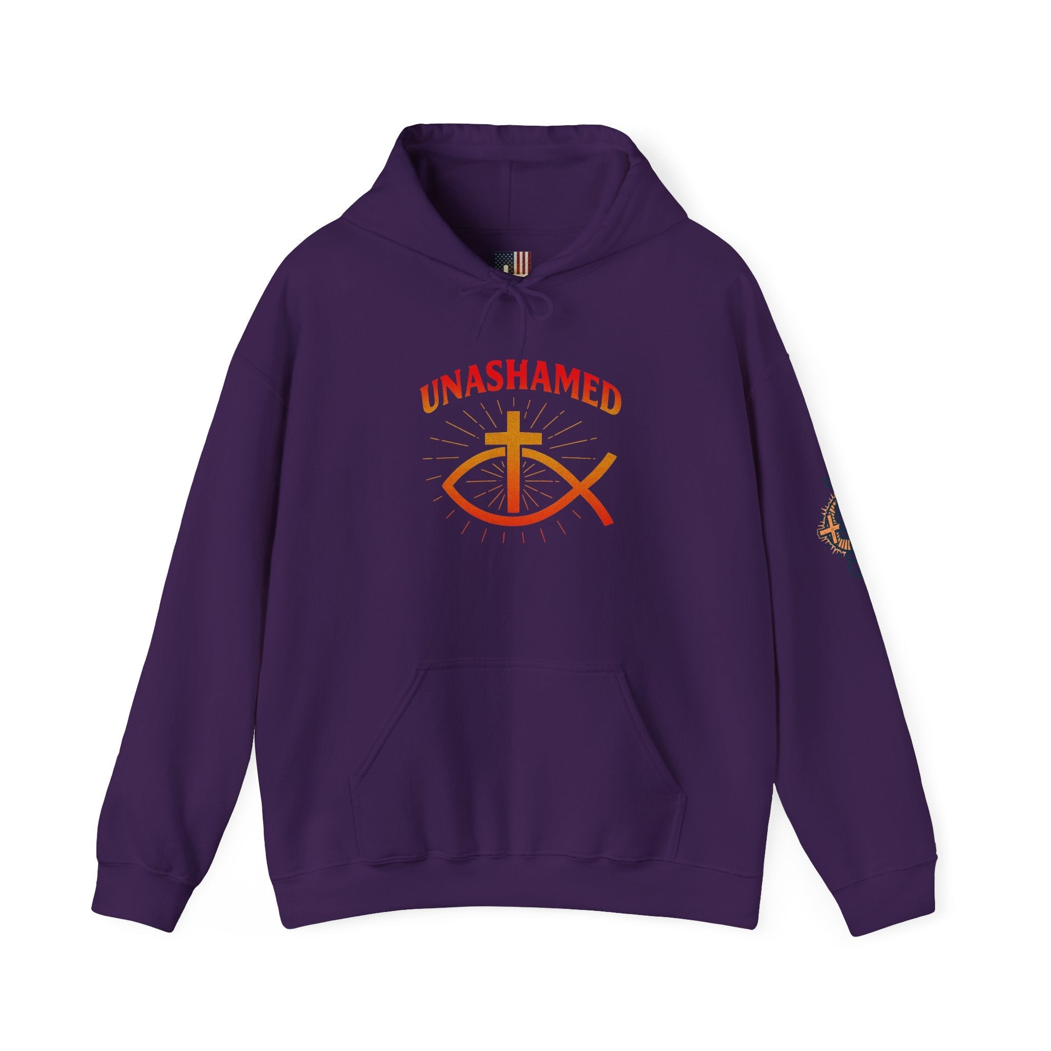 Unashamed Hoodie – Ichthys Jesus Fish & Cross Christian Sweatshirt for Romans 1:16 Bold Faith Printify