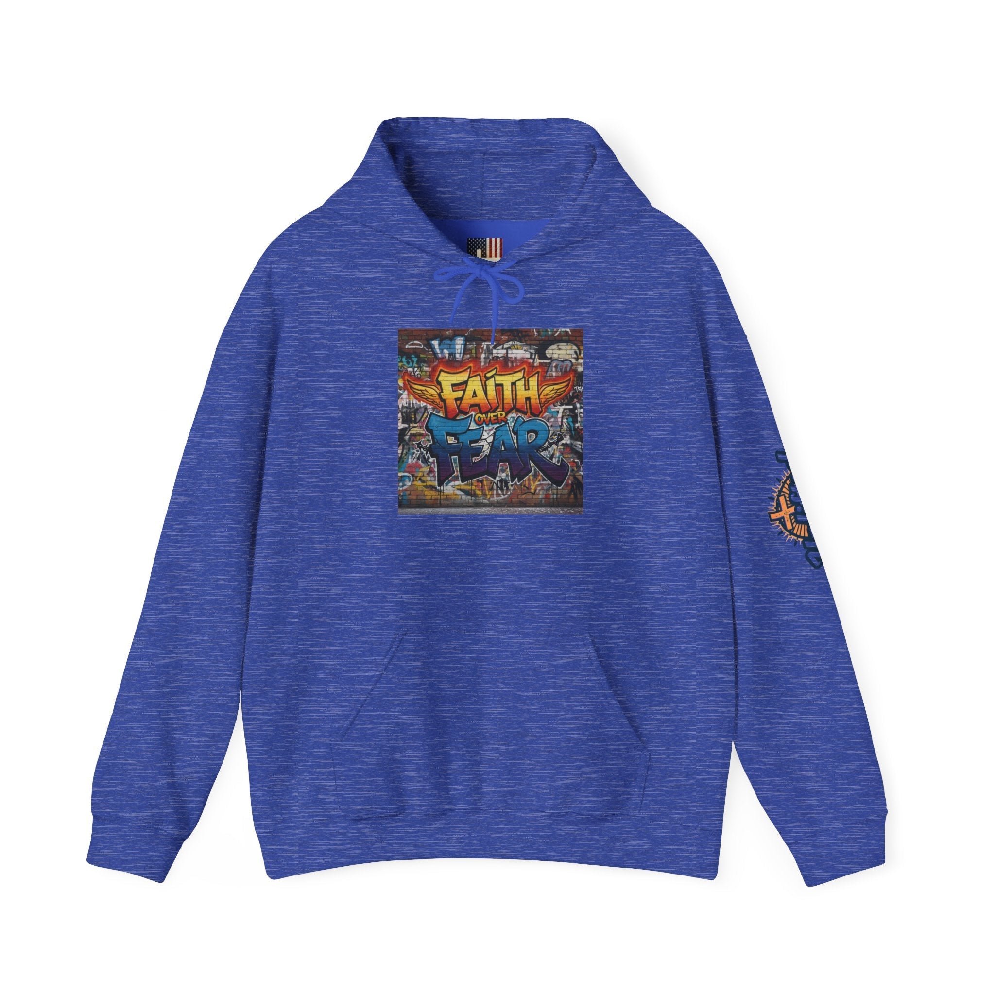 Faith Over Fear Hoodie – Graffiti Wall Christian Sweatshirt for Bold 2 Corinthians 5:7 Streetwear & Unshakable Faith Printify