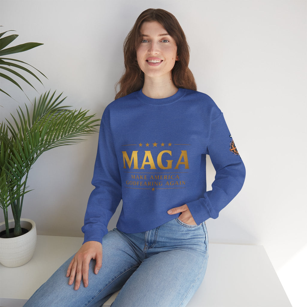 Sweatshirt — "MAGA Make America Godfearing Again" Gold Logo Crewneck Printify