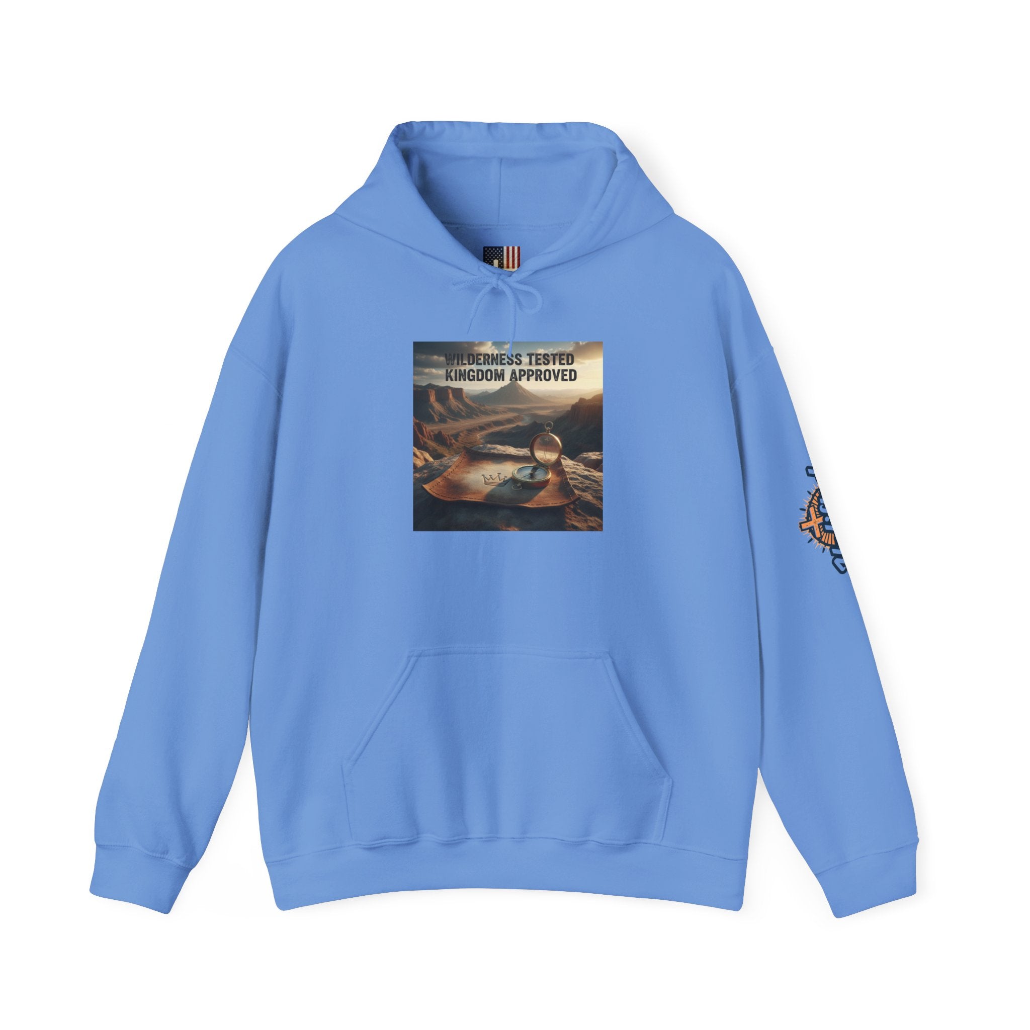 Wilderness Tested Kingdom Approved Hoodie – Mountain Desert Compass Crown Christian Sweatshirt for Biblical Adventure Faith Printify