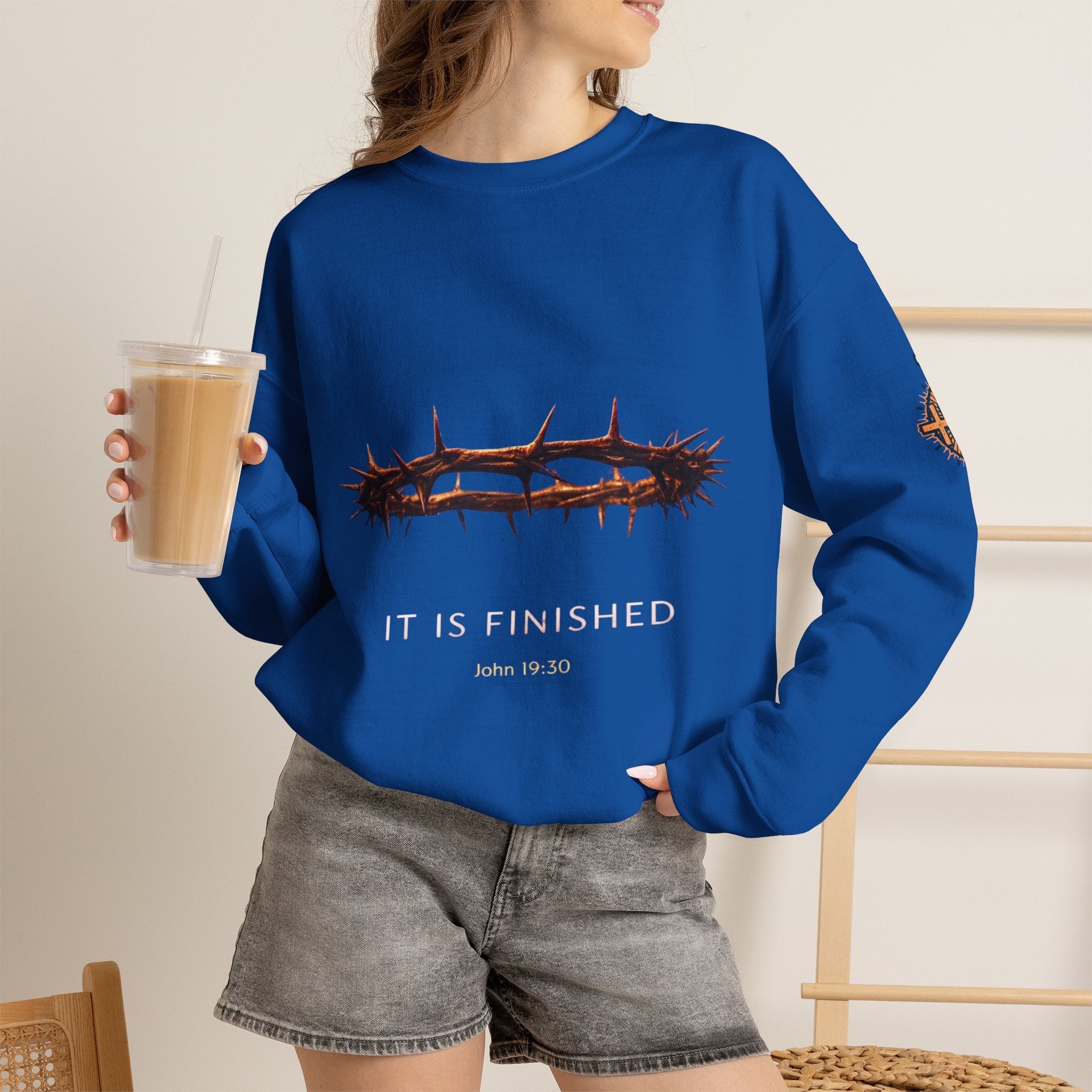 It Is Finished Crown of Thorns Sweatshirt — Christian John 19:30 Faith Sweatshirt Printify