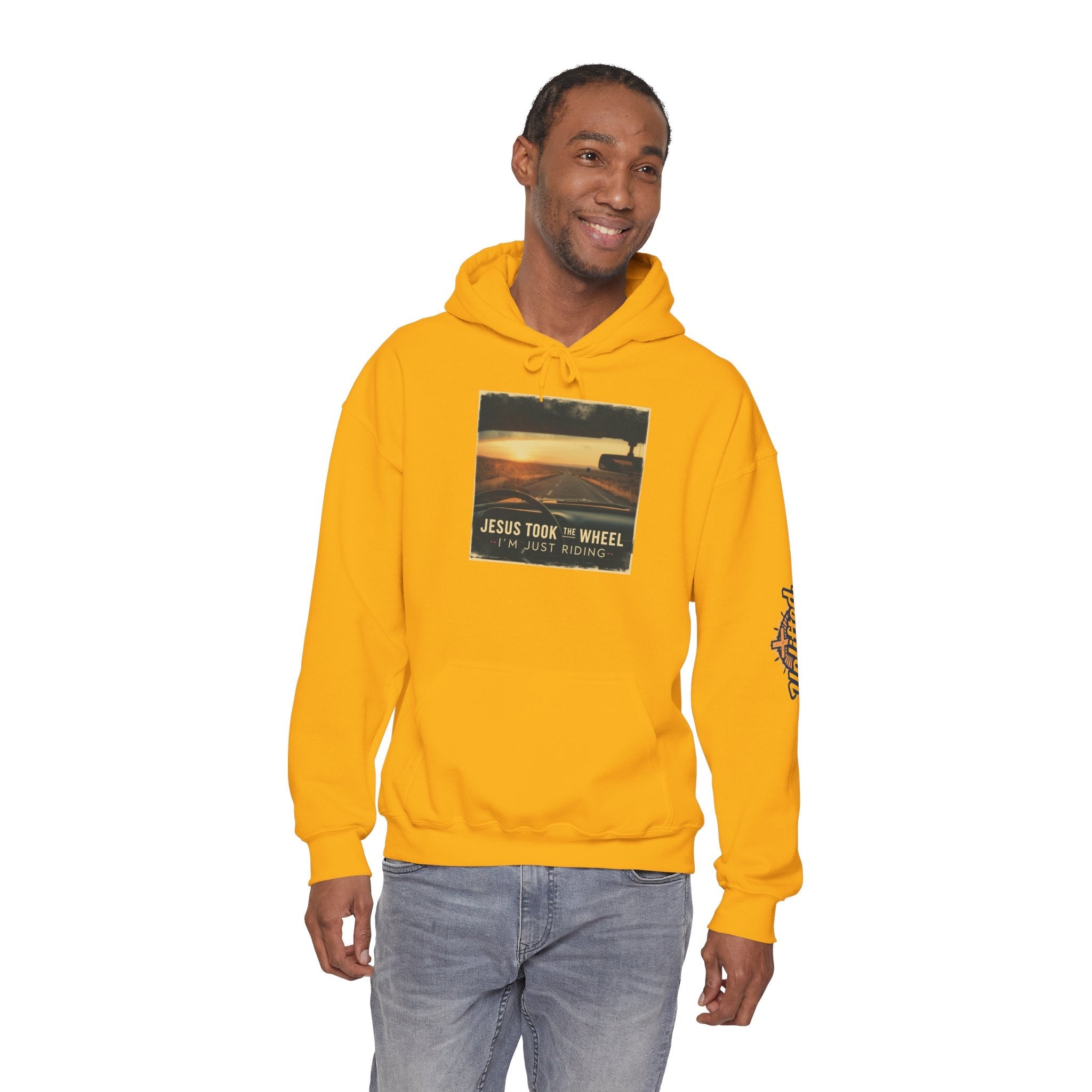 Jesus Took the Wheel I'm Just Riding Hoodie – Funny Christian Convertible Car Sweatshirt for Surrendered Faith & Humor Printify