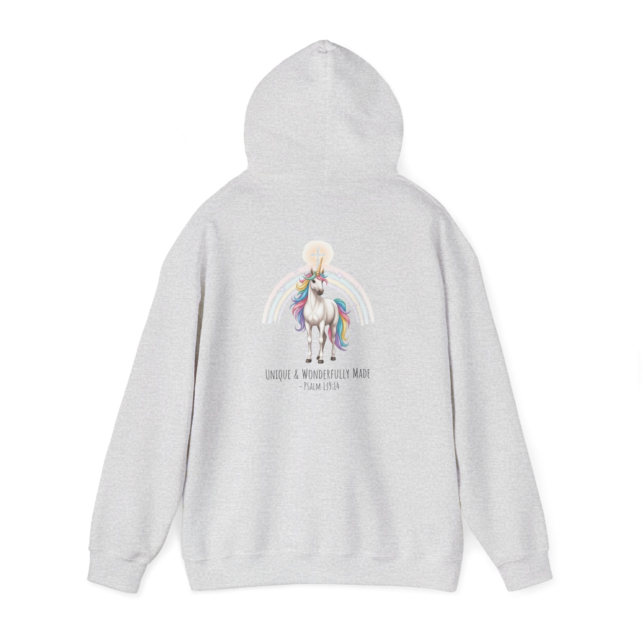 Unique Unicorn Hoodie – Rainbow Cross Psalm 139:14 Christian Hoodie for Wonderfully Made Printify