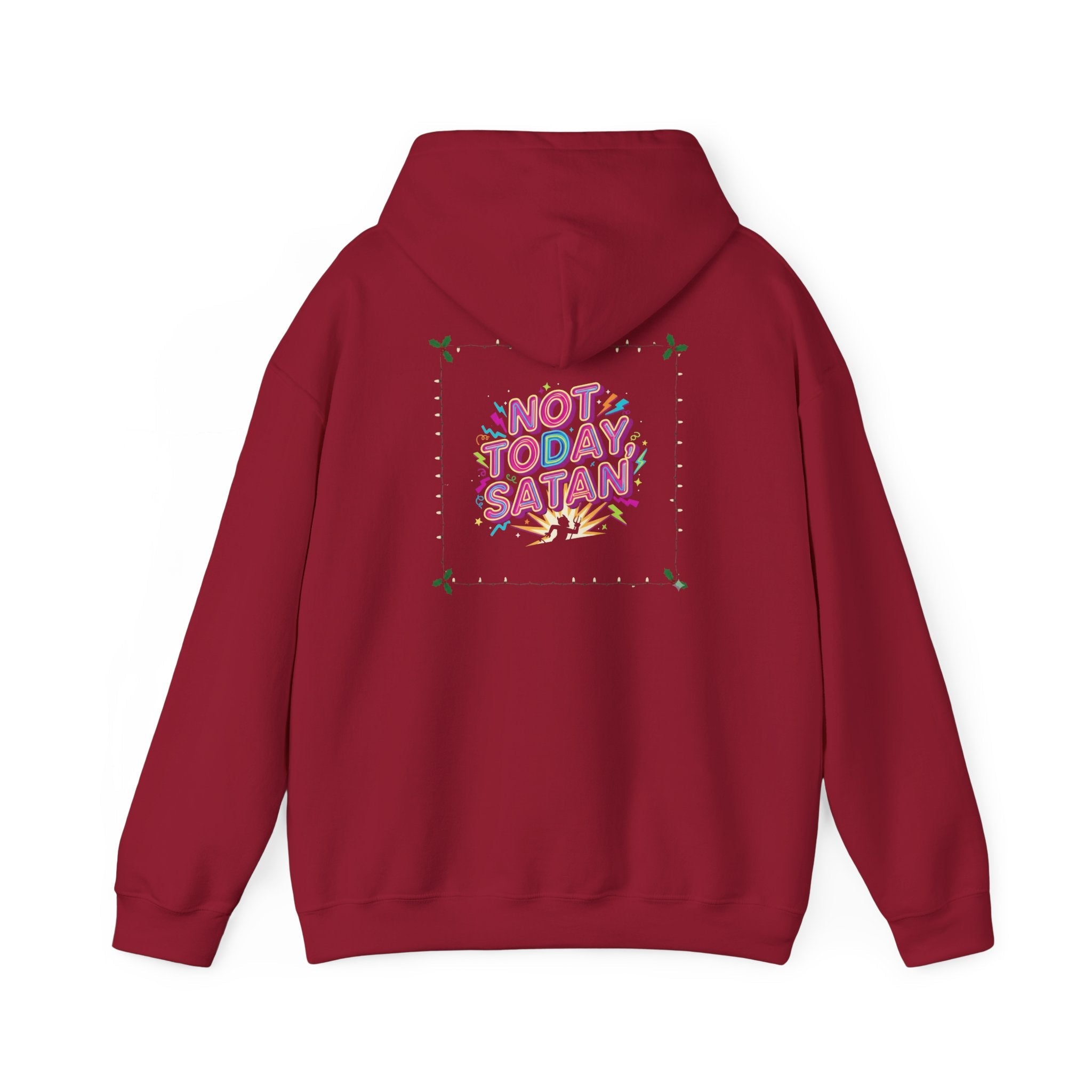 🔥 Not Today, Satan – Retro 90s Christian Hoodie | Neon Faith Tee | Funky Cartoon Devil | Bold Bible Verse Shirt | Uplifted Gear Printify