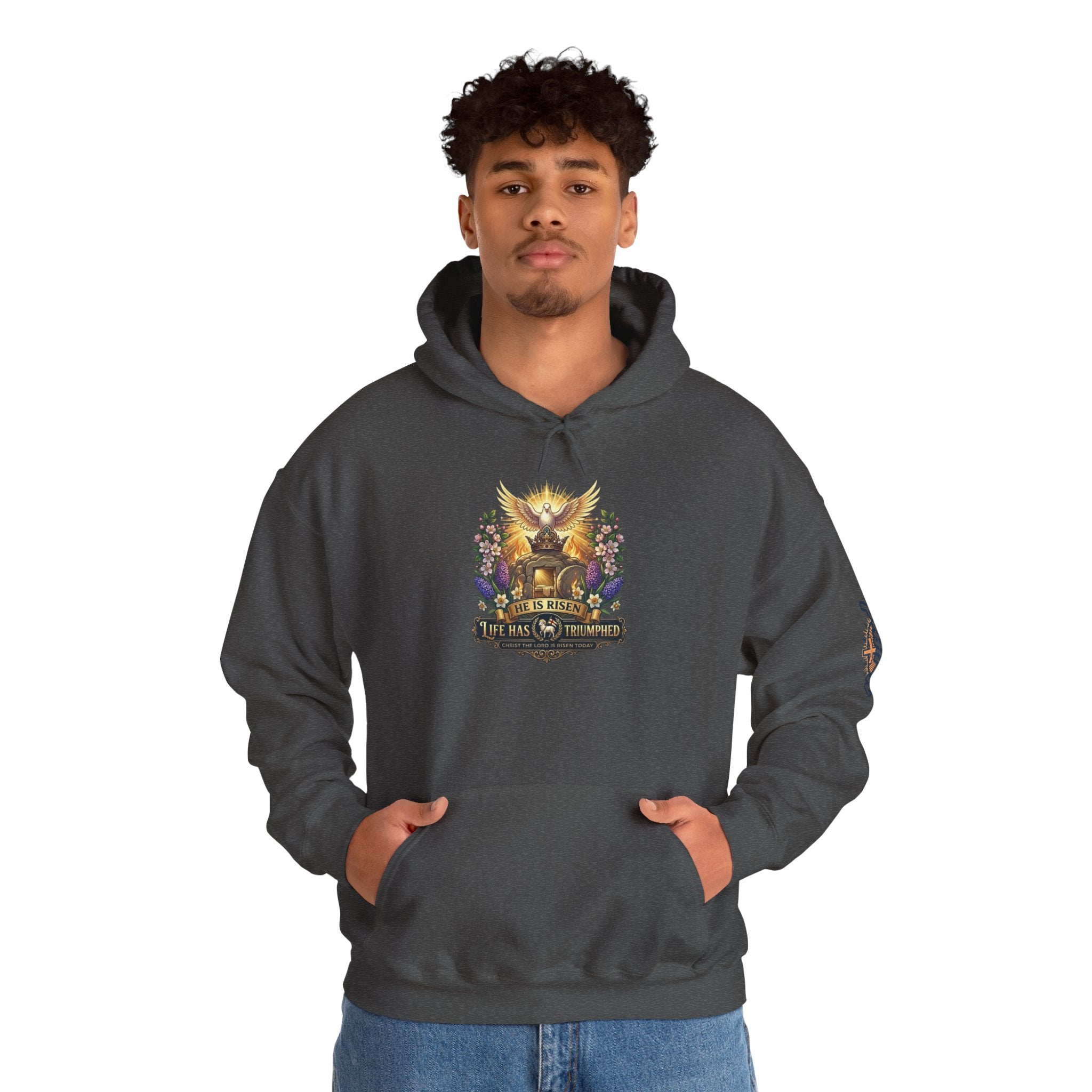 He Is Risen "Life Has Triumphed" Hoodie — Easter Resurrection Christian Hoodie Printify