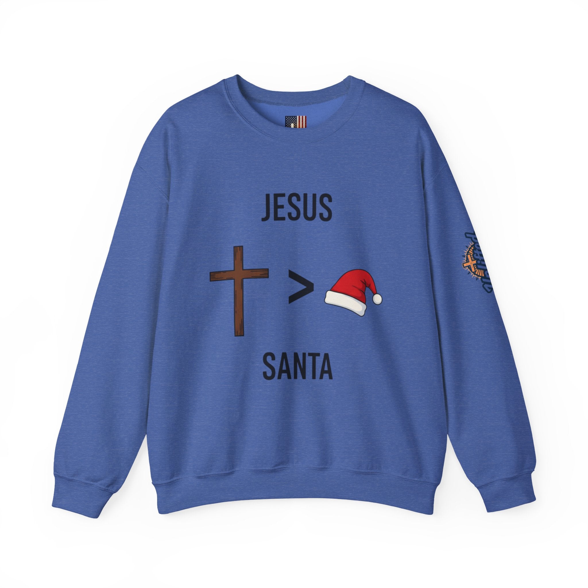 🎄 Jesus > Santa – Minimalist Christian Christmas Sweatshirt | Bold Faith Over Holiday Tee | Cross vs Santa Hat Design | Uplifted Gear Printify