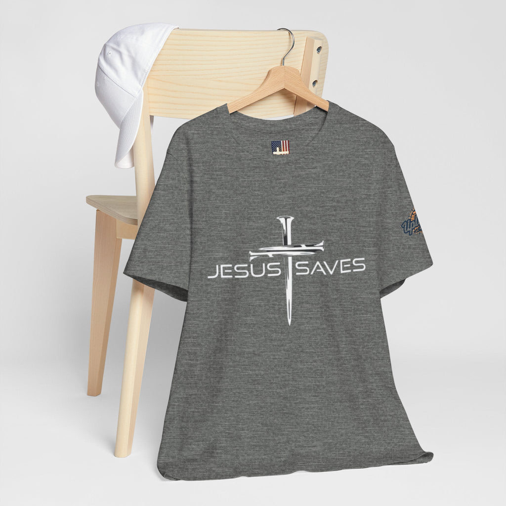 Jesus Saves T-shirt – 3 Nails Crucifix Cross Christian T-shirt for Redemption Faith & Bold Salvation Printify